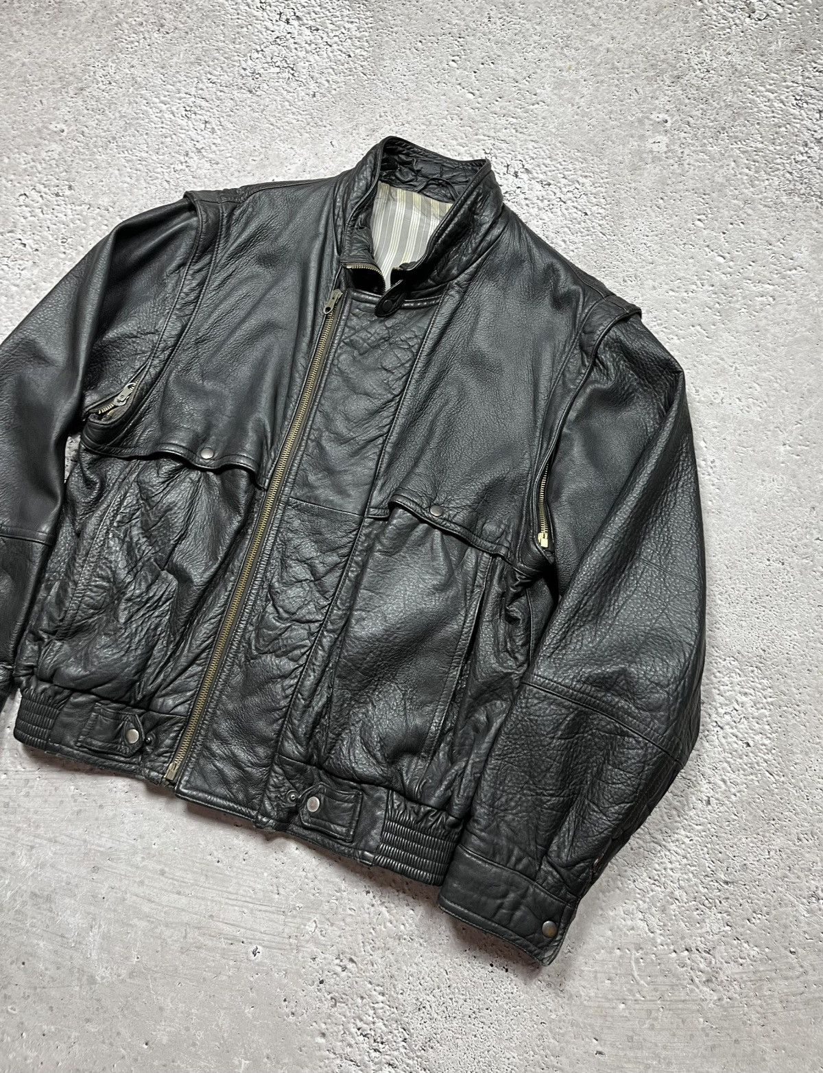 Japanese Brand × Vintage Vintage Leather Bomber Jacket DEPE Zip Black Flight Moto Size US L / EU 52-54 / 3 - 2 Thumbnail