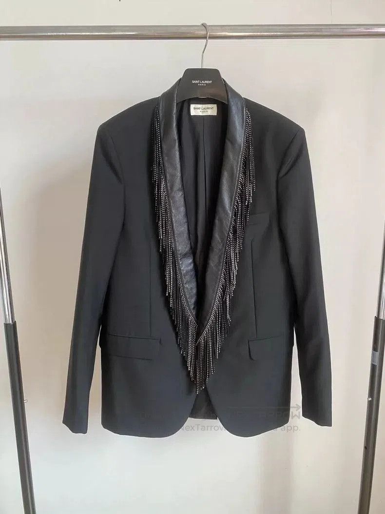 Saint Laurent Paris Saint Laurent Leather Collar Rivet Fringe Blazer Size US M / EU 48-50 / 2 - 1 Thumbnail