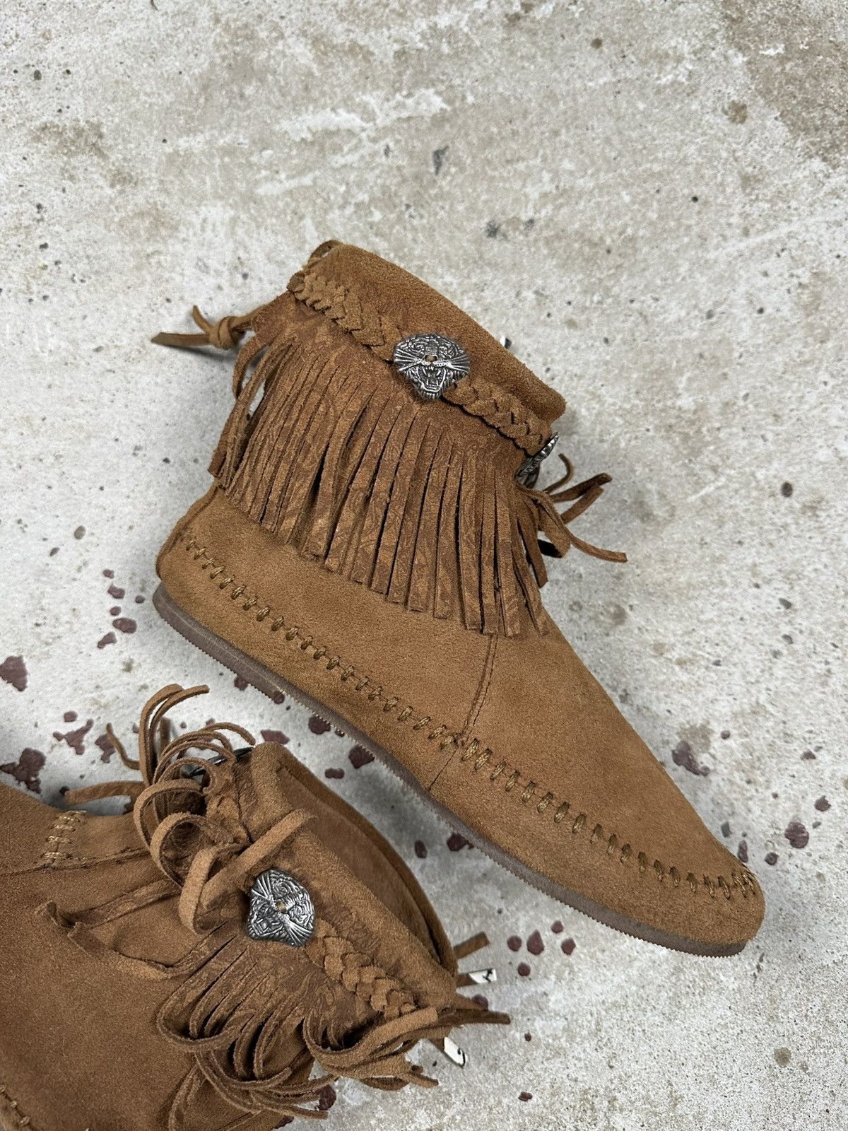 Christian Audigier × Ed Hardy × Vintage Vintage Y2K Ed Hardy Brown Suede Skull Fringe Moccasins Size US 6 / IT 36 - 9 Thumbnail