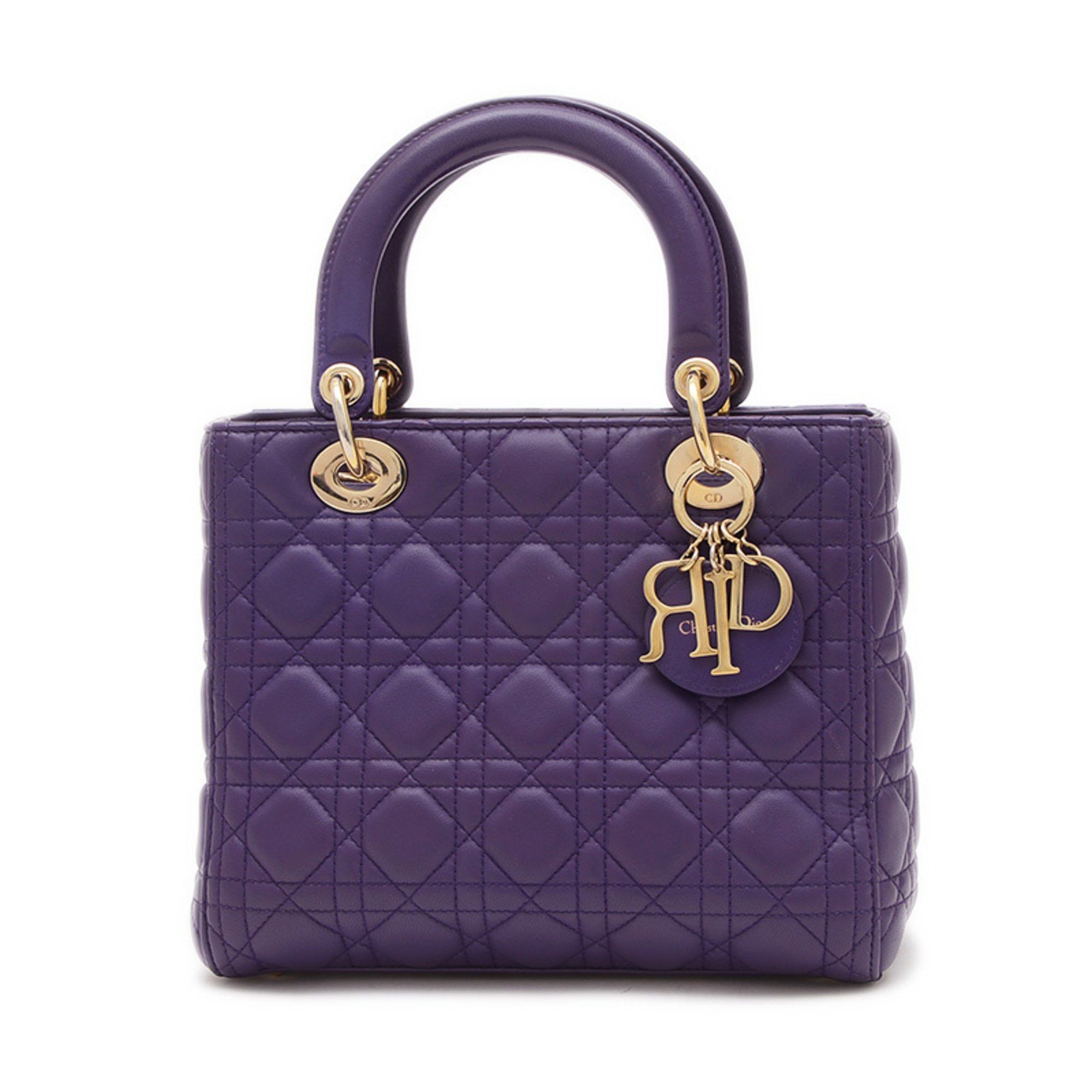 Christian Dior Dior Lady Cannage 2WAY Bag Medium Lambskin Purple