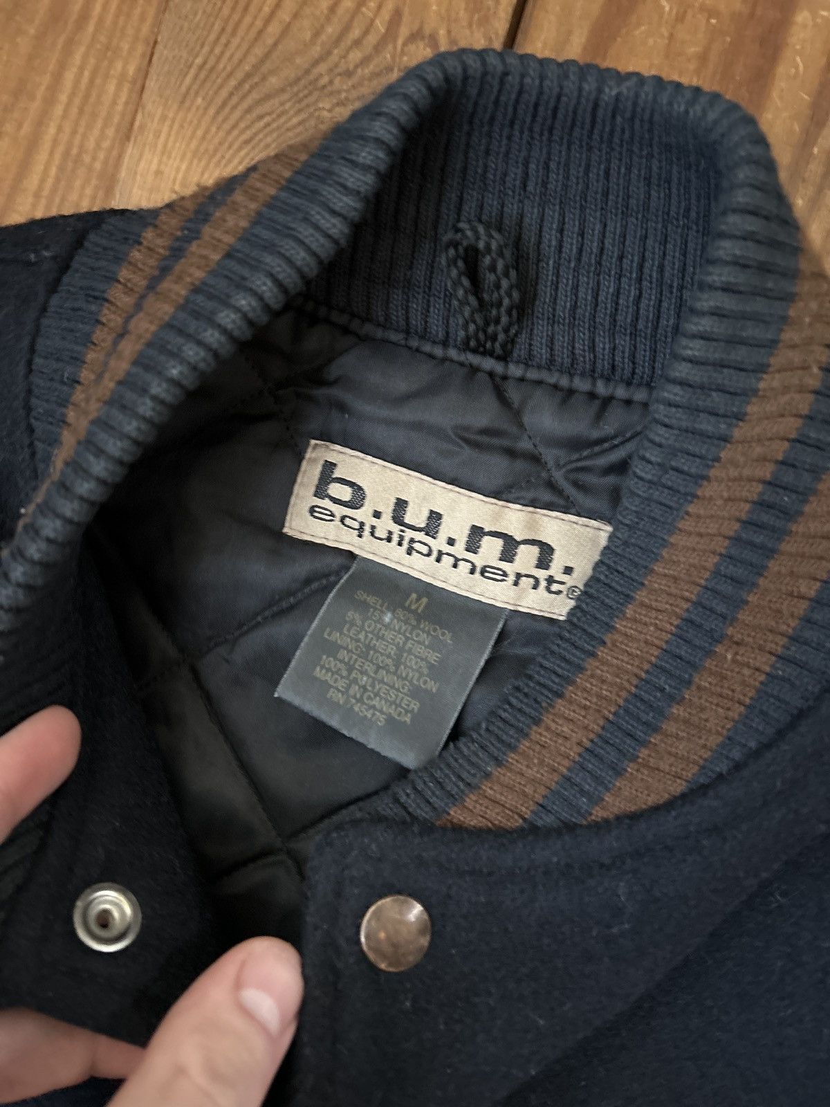 B.U.M Equipment × Vintage Vintage 90s BUM Equipment Black Brown Wool Varsity Jacket Size US M / EU 48-50 / 2 - 2 Thumbnail