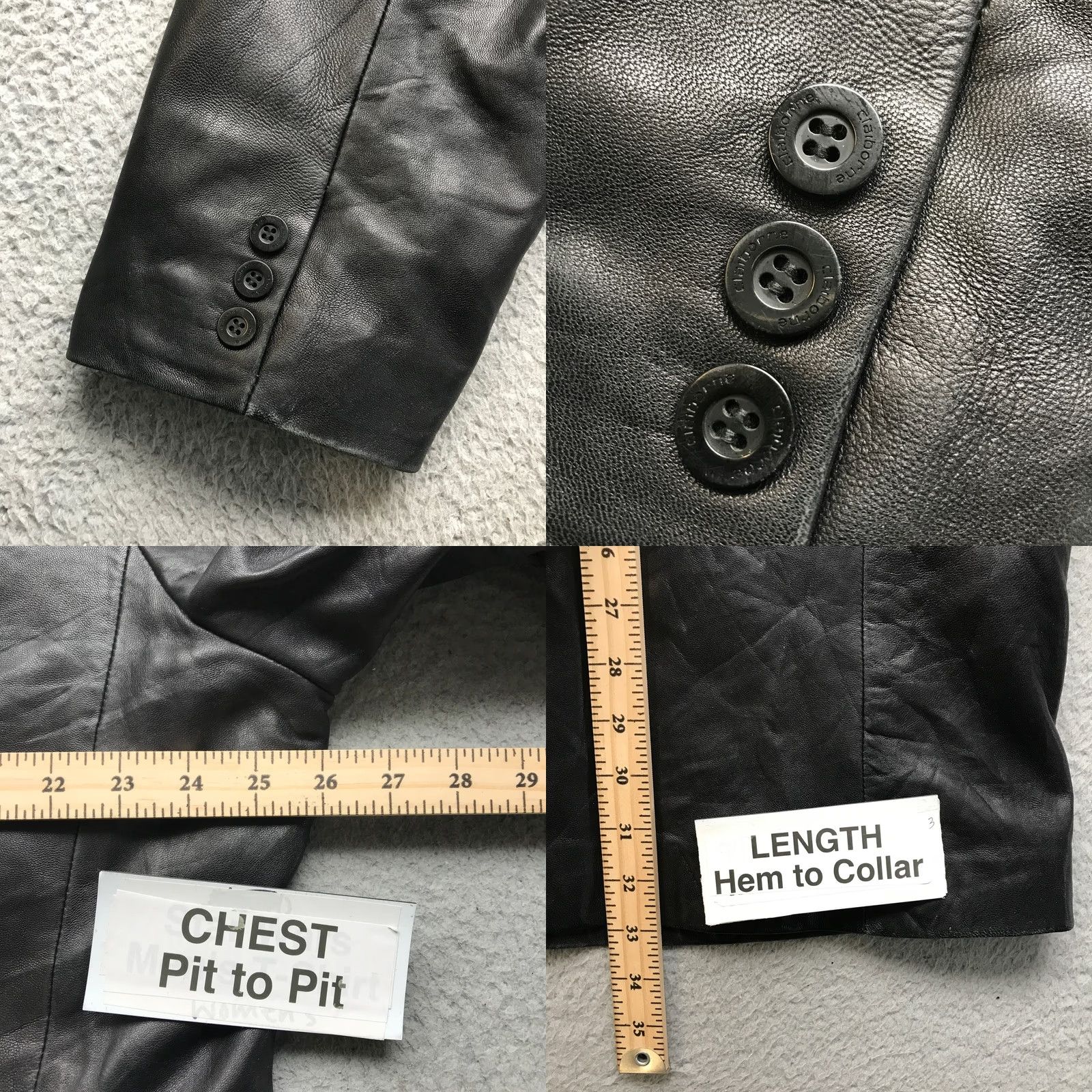 Liz Claiborne Claiborne Outerwear Lambskin Leather Coat Jacket Womens 1X Black Button Front Overcoat Long Sleeve Pockets Lined Mid-Length Wool? (Note: Multi-term) Size XL / US 12-14 / IT 48-50 - 8 Thumbnail