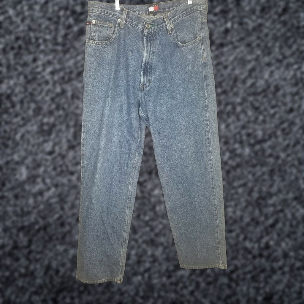 Tommy Hilfiger VINTAGE Tommy Hilfiger Jeans 36X32 Denim Blue Mens 90s Big Flag Straight Jeans Size US 36 / EU 52 - 1 Thumbnail