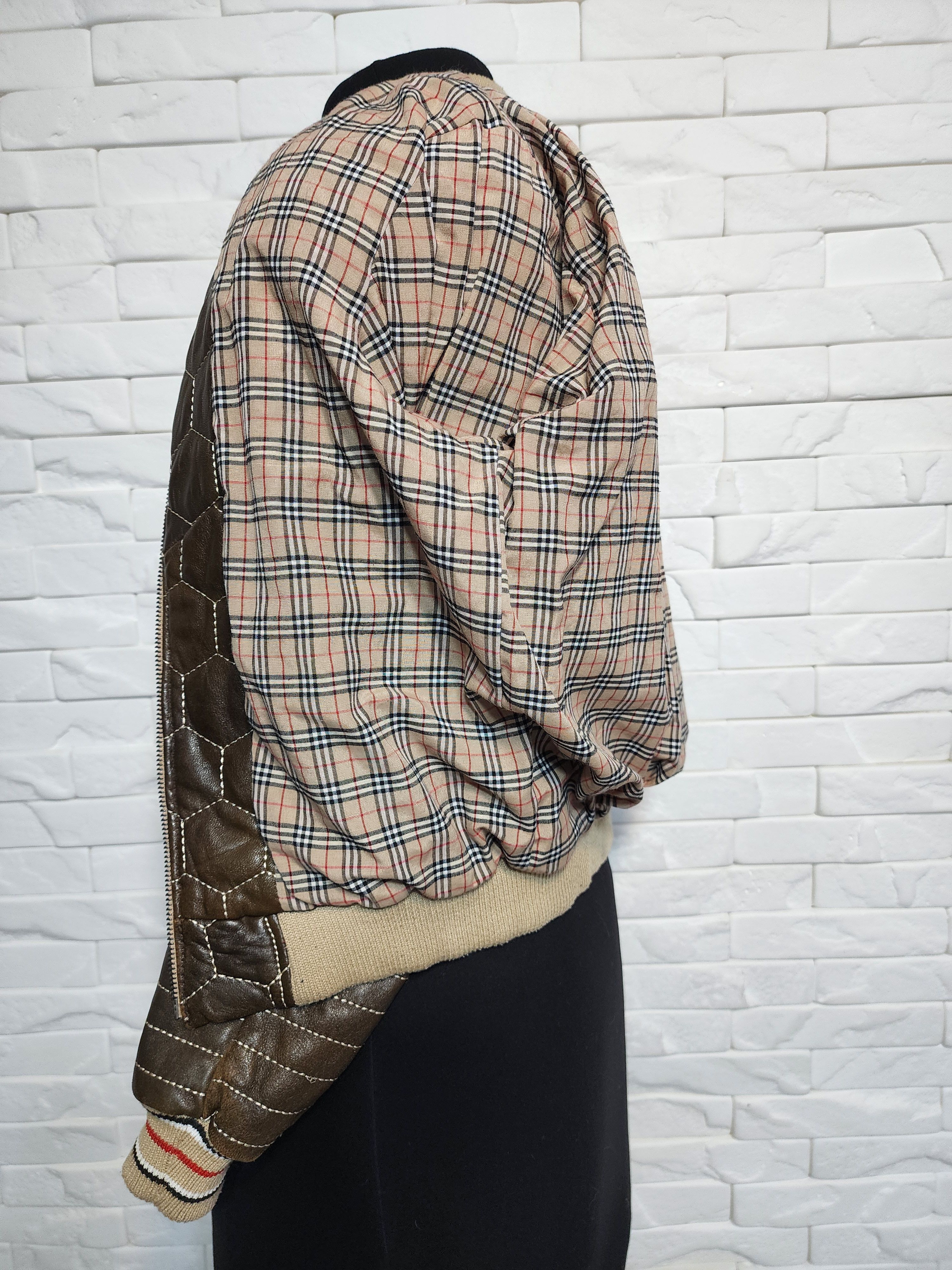 Uniqlo Brown Leather Jacket: Women's Zip-Up Bomber with Knit Trim Size XS / US 0-2 / IT 36-38 - 9 Thumbnail