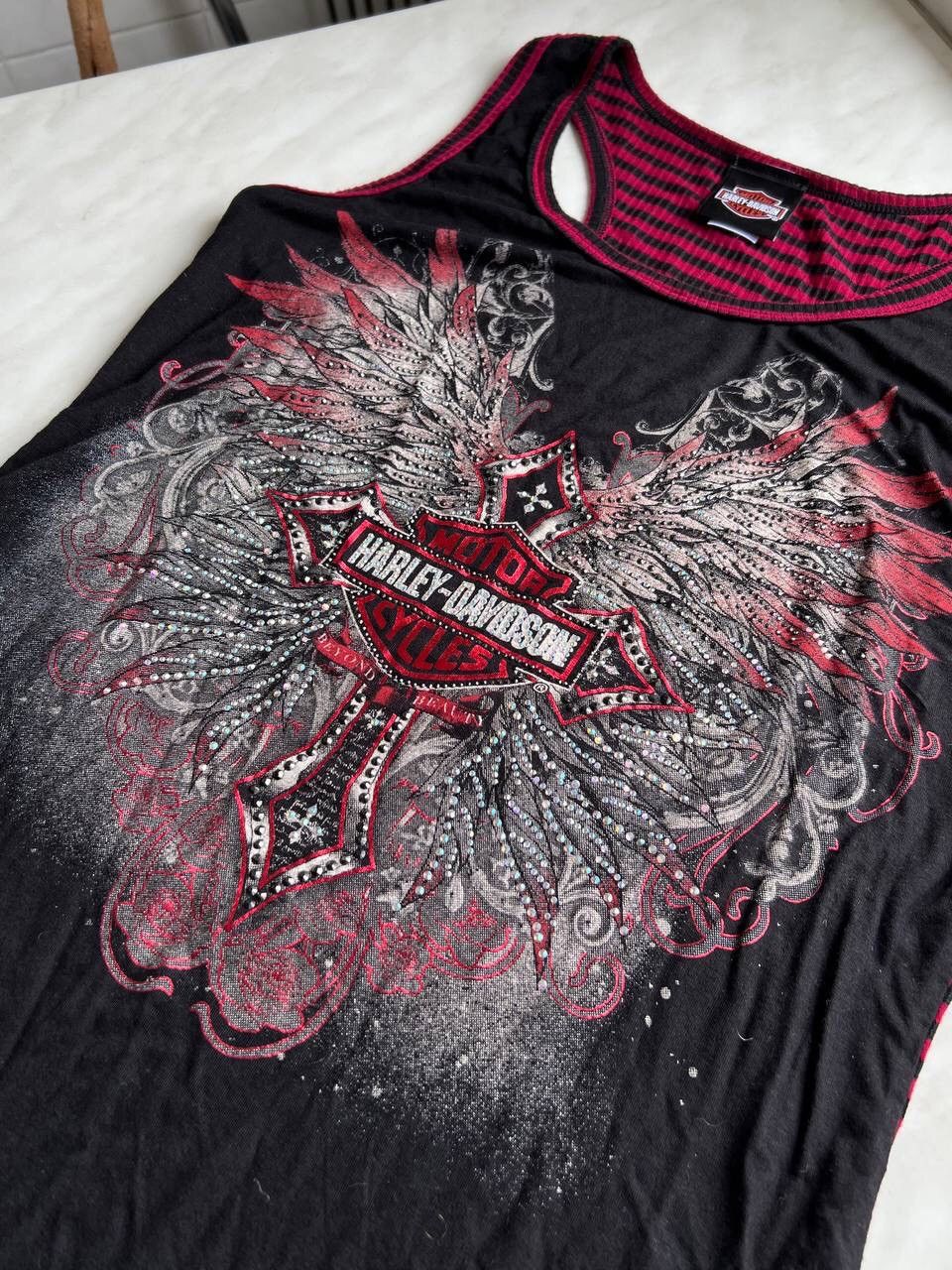 Harley Davidson × Vintage Vintage Y2K HARLEY DAVIDSON TANK TOP CRYSTAL Rhinestones Size M / US 6-8 / IT 42-44 - 9 Thumbnail