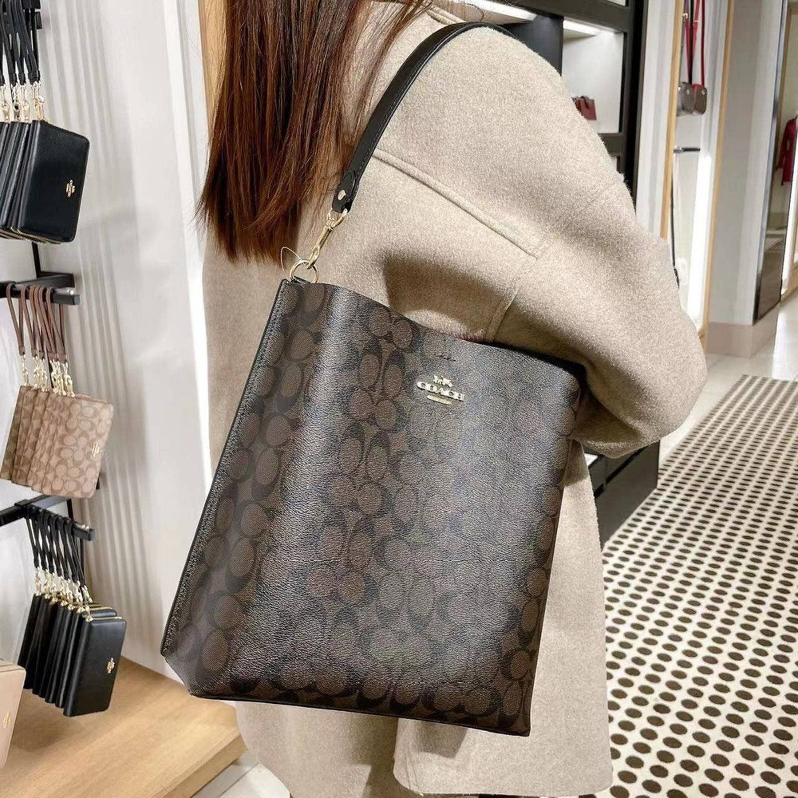 image of Coach Ca561 Mollie Bucket Bag In Gold/brown Black, Women's