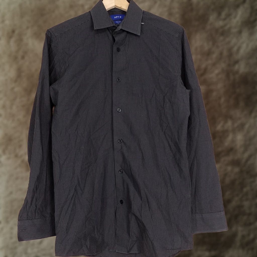 Apt. 9 APT.9 Dress Shirt Mens 14.5 Slim Gray Check Easy Care Point Collar 32/33 Size 40R - 1 Thumbnail