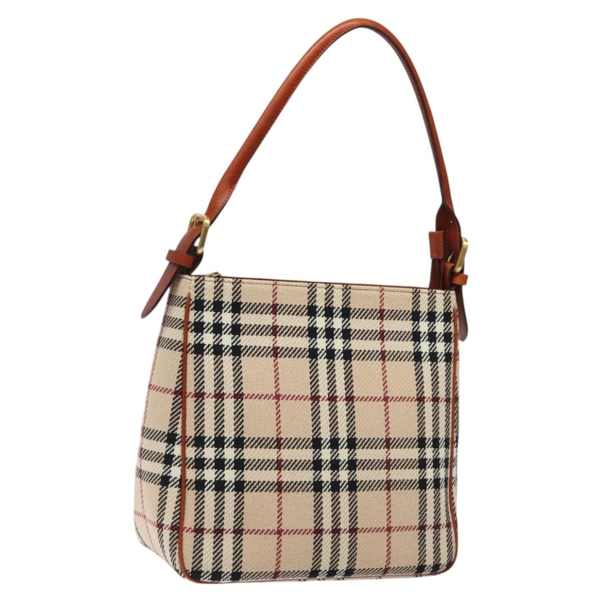 Burberry Nova Check Shoulder Bag Wool Beige Gold Auth Yk17894 in Beige/Gold, Women's