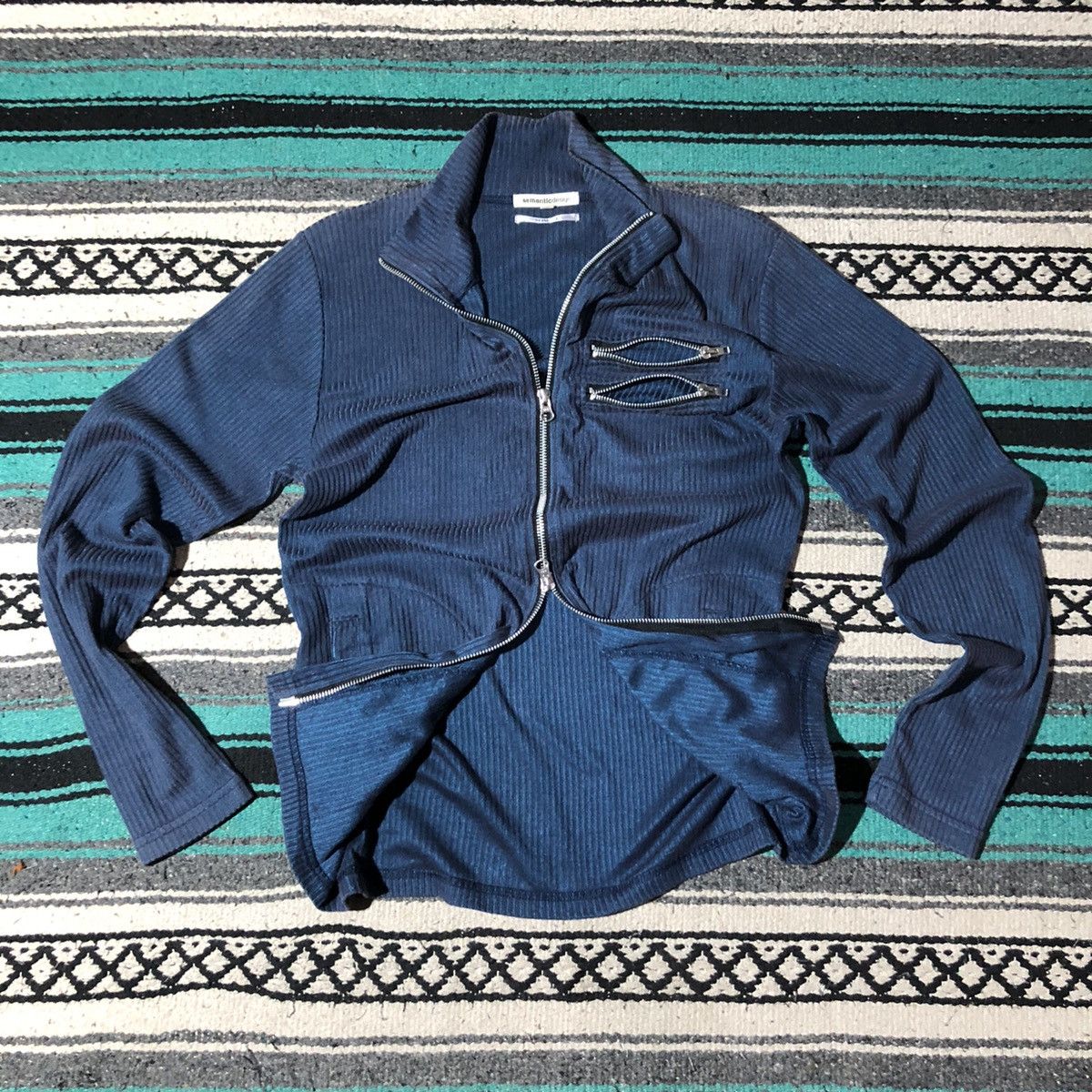 image of If Six Was Nine x Le Grande Bleu L G B Semantic Design Multi Zipper Jacket in Blue (Size Medium)