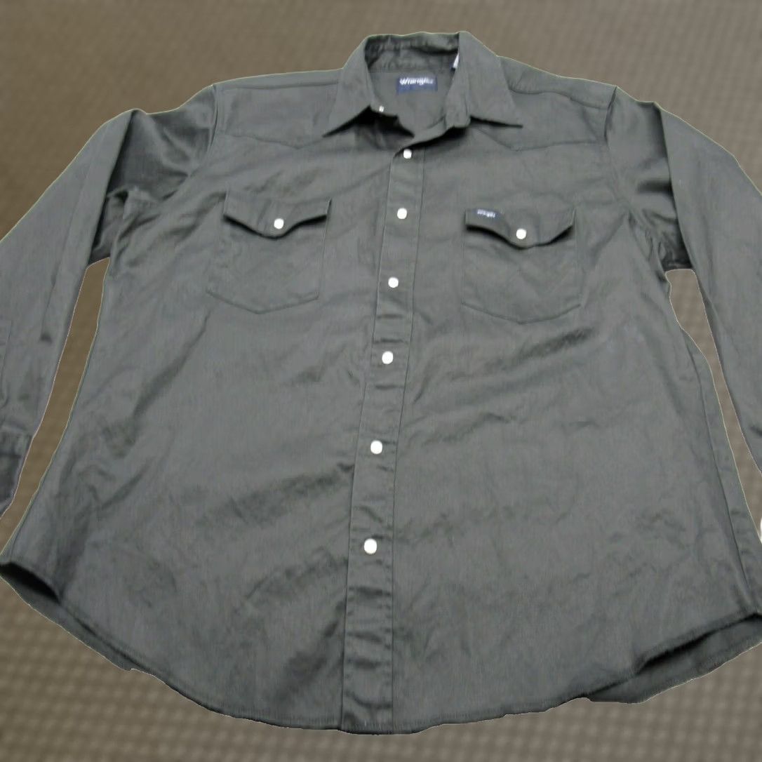 Wrangler VINTAGE Wrangler Pearl Snap Shirt Mens XL Gray Solid Canvas Long Sleeve Button Size US XL / EU 56 / 4 - 1 Thumbnail