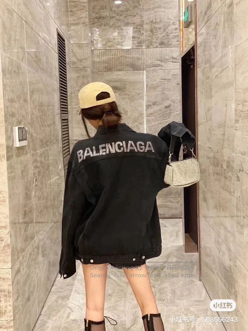 Balenciaga Balenciaga Black denim jacket with large logo and crystals Size XXS / US 00 / IT 34 - 1 Thumbnail