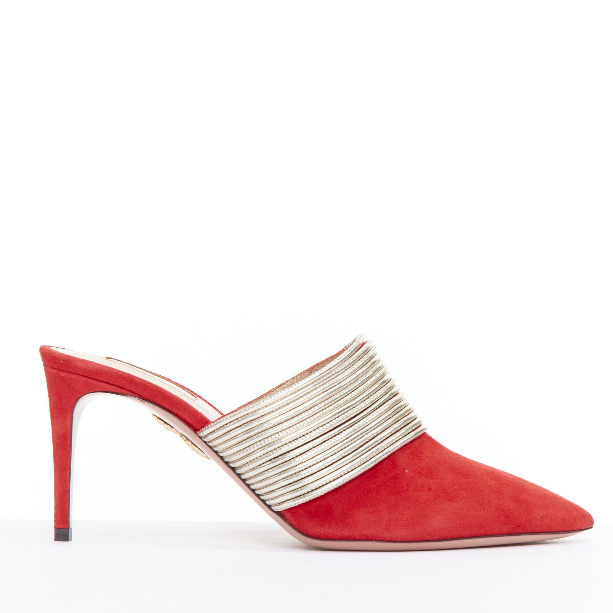Aquazzura AQUAZZURA Rendez Vous red gold tone multi-strand heel mules EU39 Size US 9 / IT 39 - 1 Thumbnail