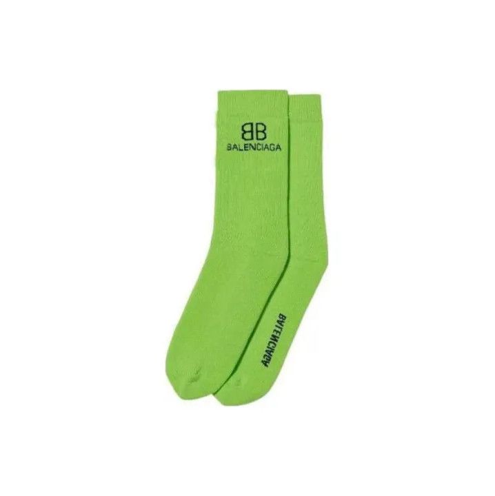 Balenciaga Balenciaga Green Logo Embroidered Knit Socks Size ONE SIZE - 1 Thumbnail
