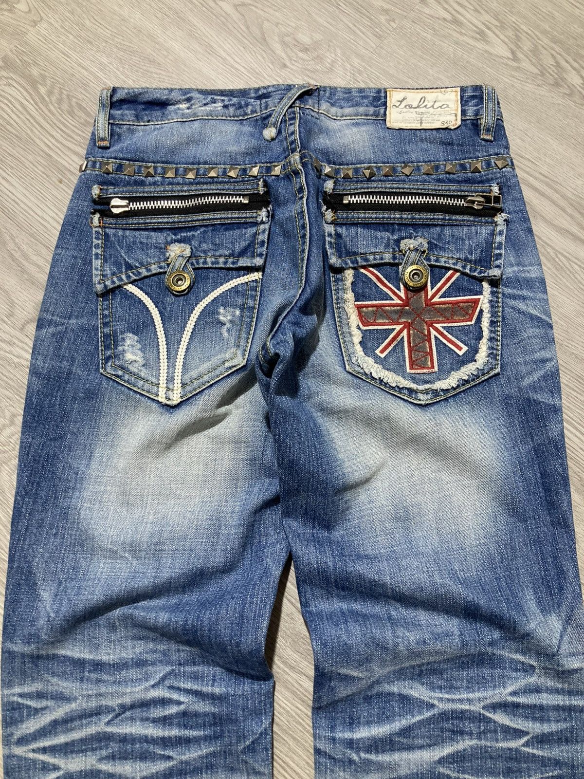 If Six Was Nine 2000s Lolita Y2k Studded Faded 3/4 Jeans Pants Lgb Punk Size US 32 / EU 48 - 2 Thumbnail