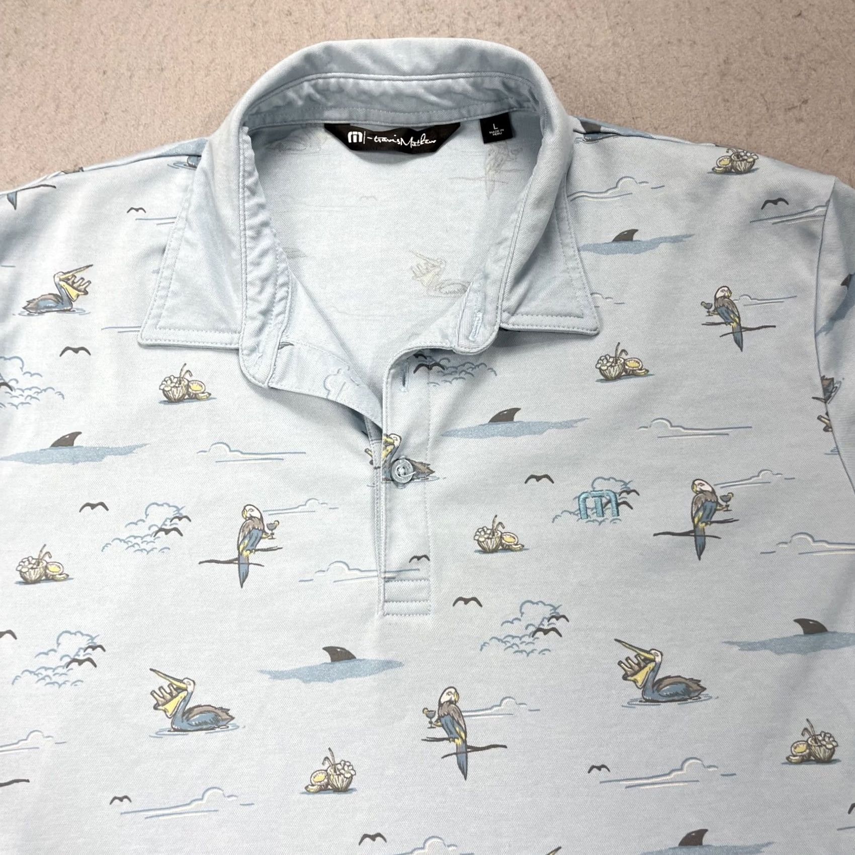 TravisMathew Travis Mathew Polo Shirt Mens Large Blue Going Rogue Bird Beach Floral Golf AOP Size US L / EU 52-54 / 3 - 2 Thumbnail
