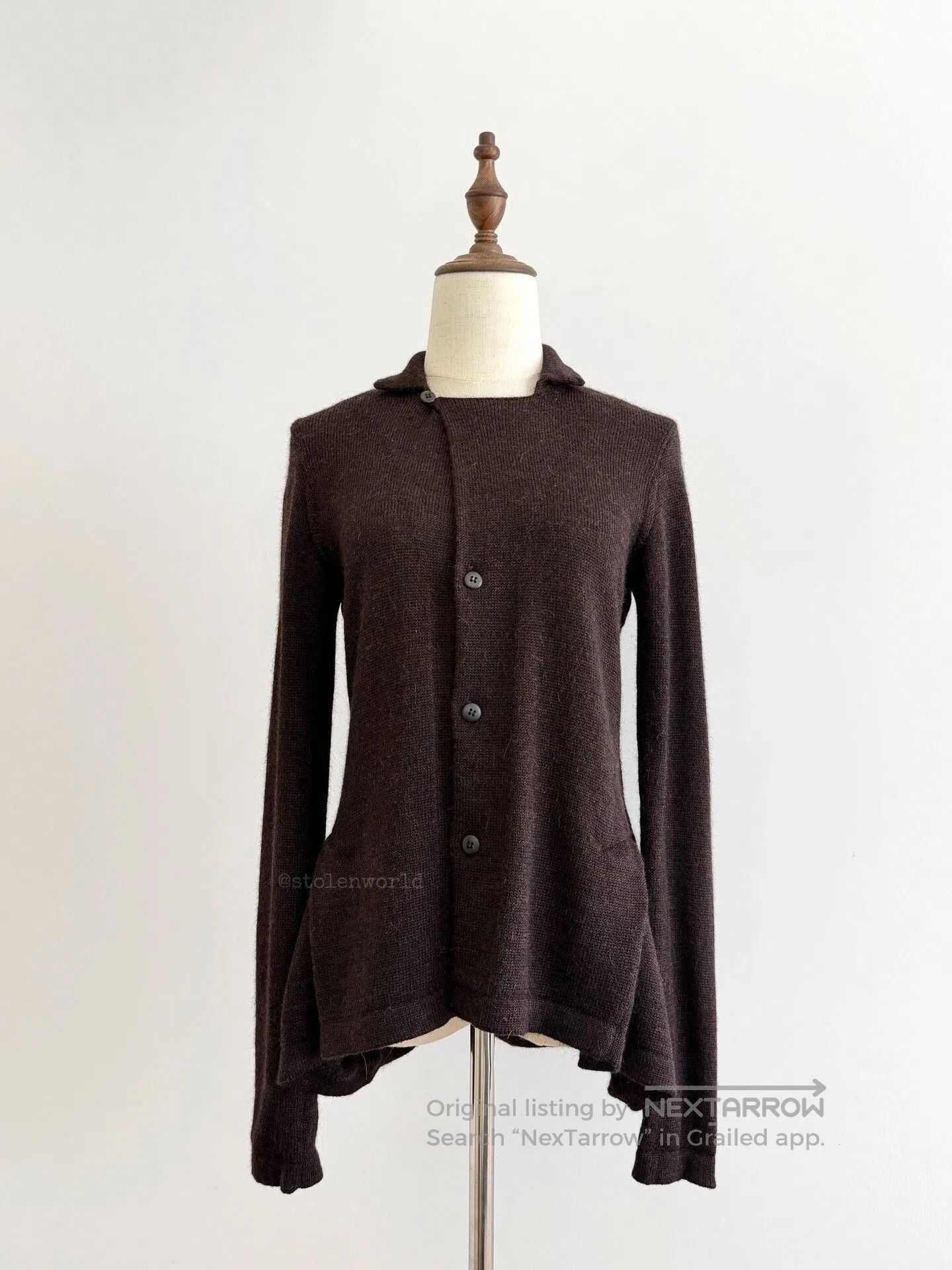 Y's unique brown wool knit cardigan. Size M / US 6-8 / IT 42-44 - 1 Thumbnail
