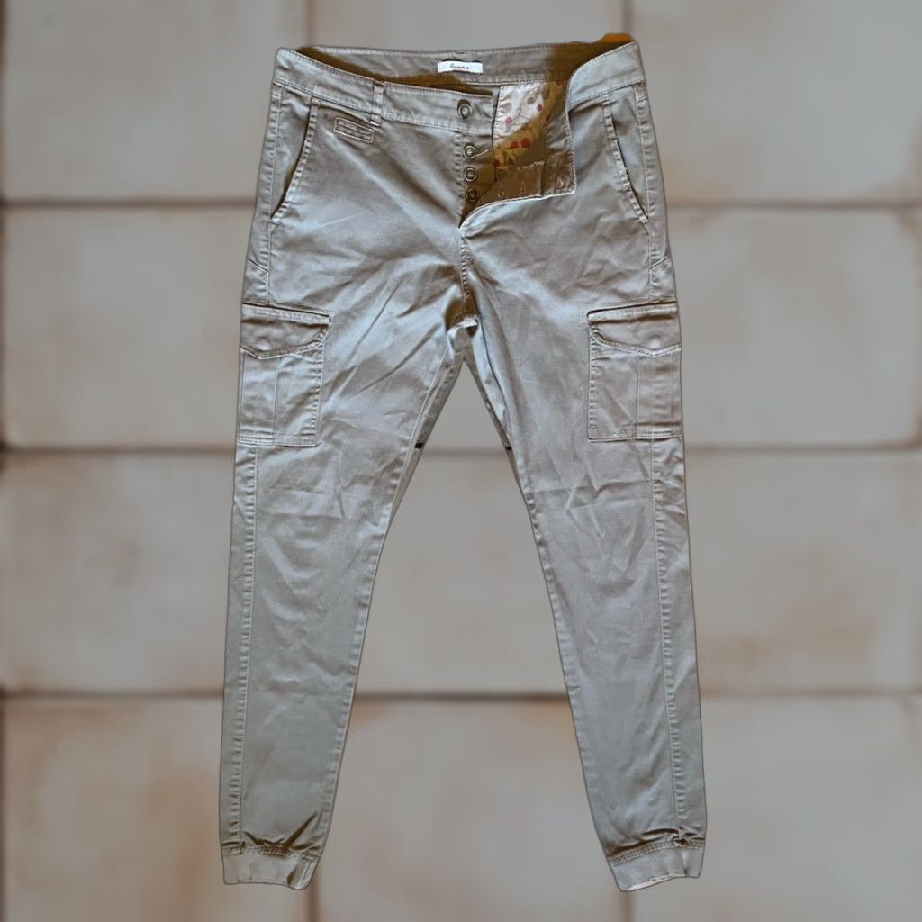 Vintage Berna Italia Mens Cargo Jogger Pants 35x34 Tan Button Fly Hipster Boho Sleek Size US 35 - 1 Thumbnail