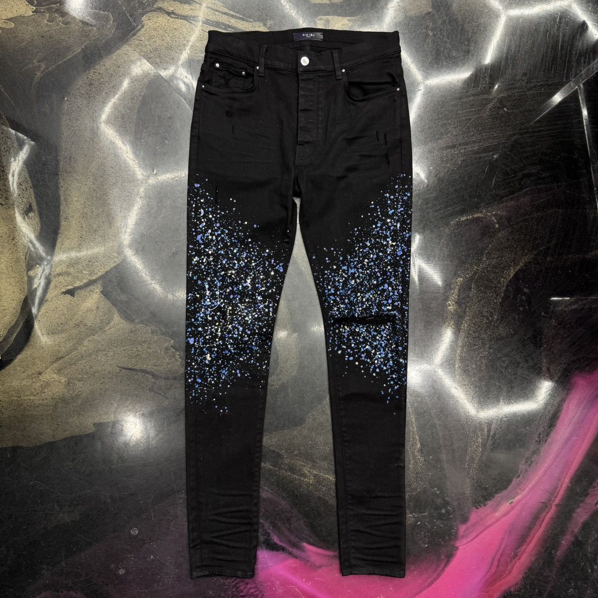 Amiri Amiri Blue Crystal Painter Jeans Black Size US 34 / EU 50 - 1 Thumbnail