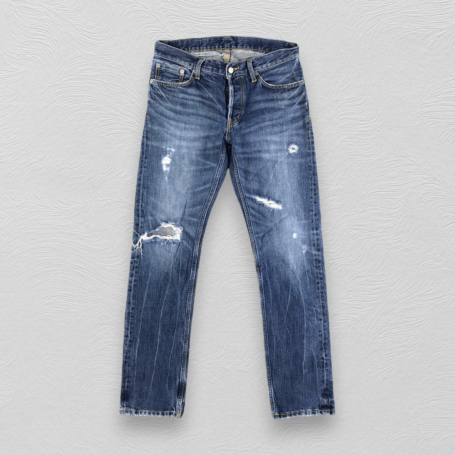 Japanese Brand Stooge & Co Blue Distressed Denim KJ2011 Size US 31 - 1 Thumbnail