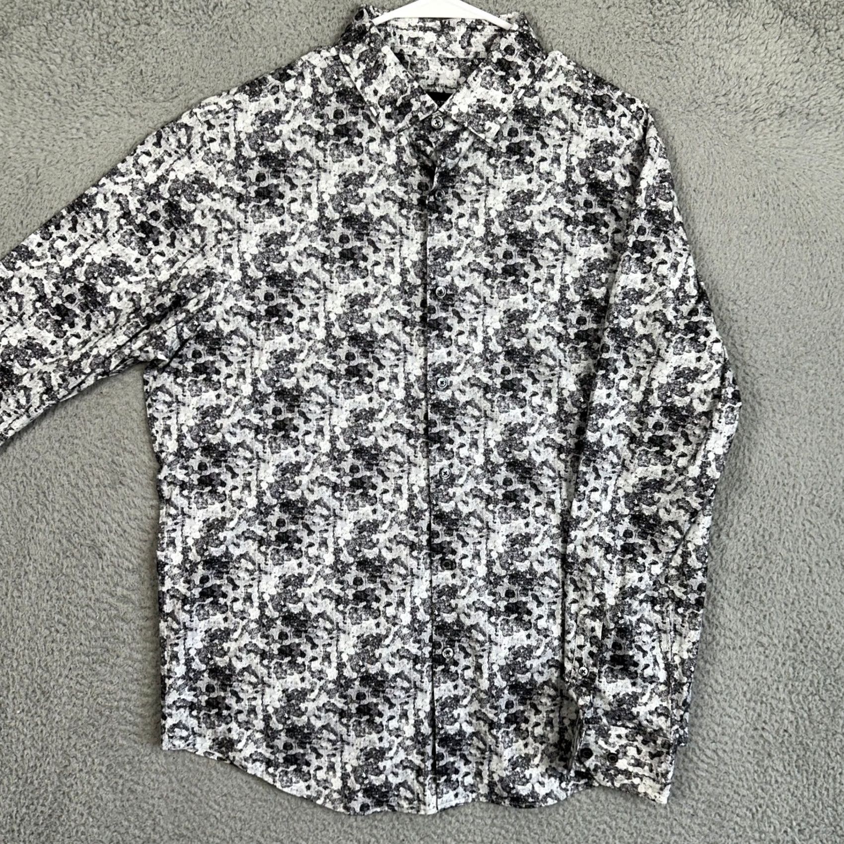 BUGATCHI Bugatchi OoohCotton Tech Shirt Men L Grey Black Button Up Stretch Casual EUC Size US L / EU 52-54 / 3 - 2 Thumbnail