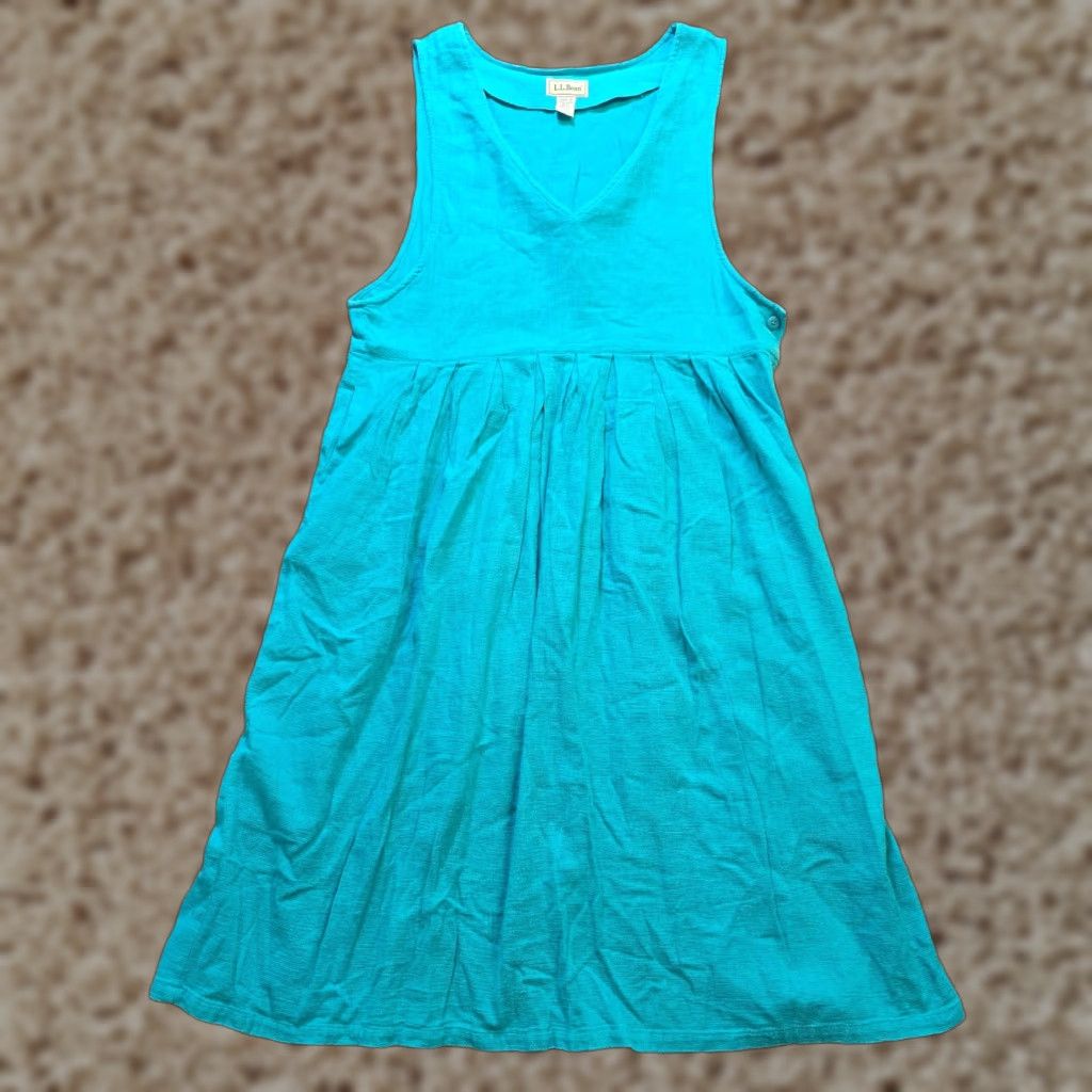 Vintage VINTAGE L.L.Bean Dress Womens 20P Green Pleated V Neck Midi A-Line Casual Womens Size 3XL / US 20-22 - 1 Thumbnail