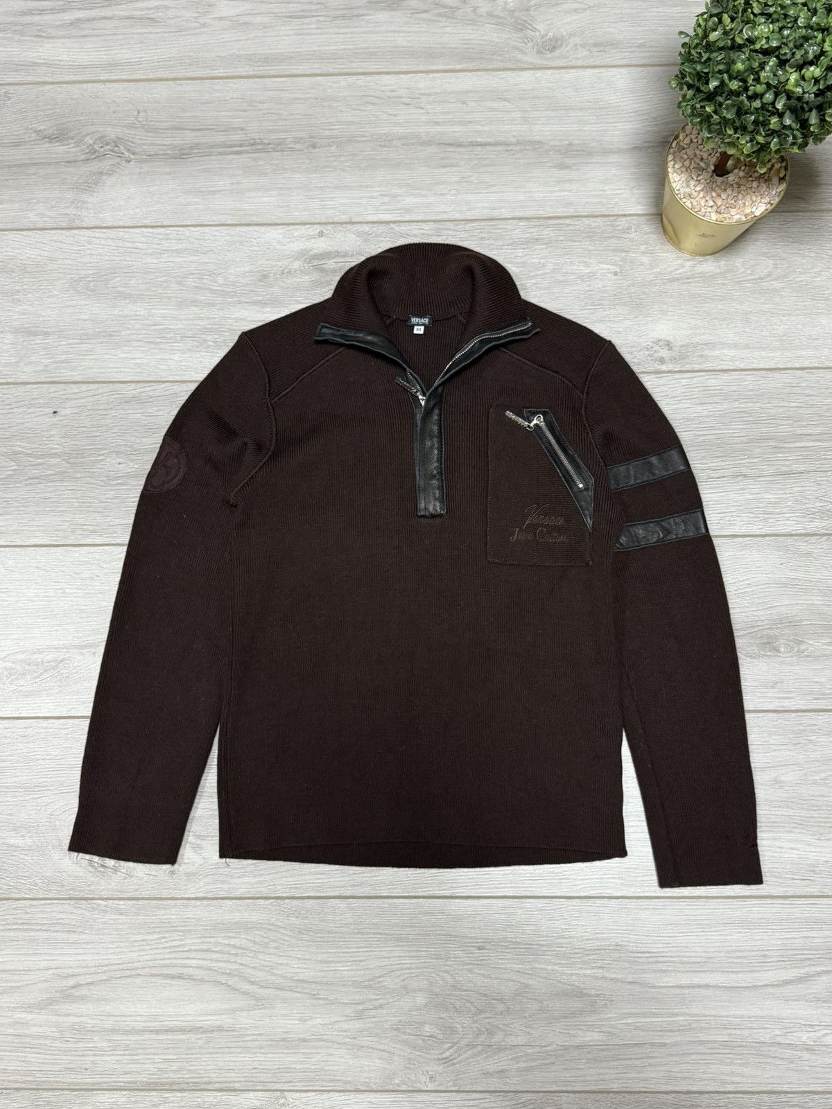 Versace Jeans Couture Versace wool quarter zip leather big logo jumper 1/4 Size US M / EU 48-50 / 2 - 3 Thumbnail