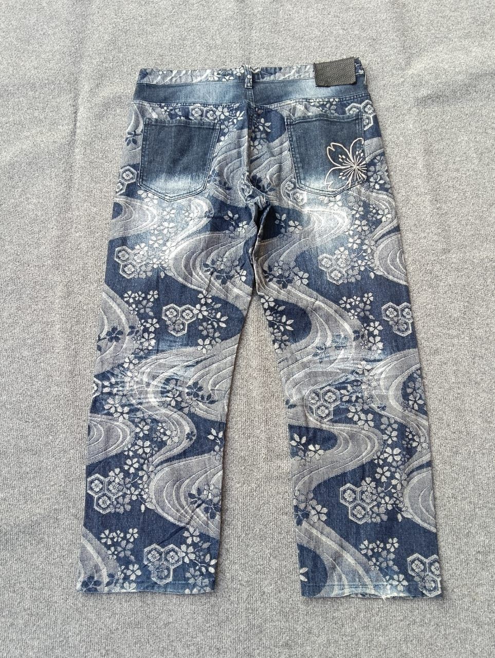 Karakuri Tamashii YASHI MU Japanese Jacquard Woven Kimono Print Denim Jeans Size US 35 - 1 Thumbnail