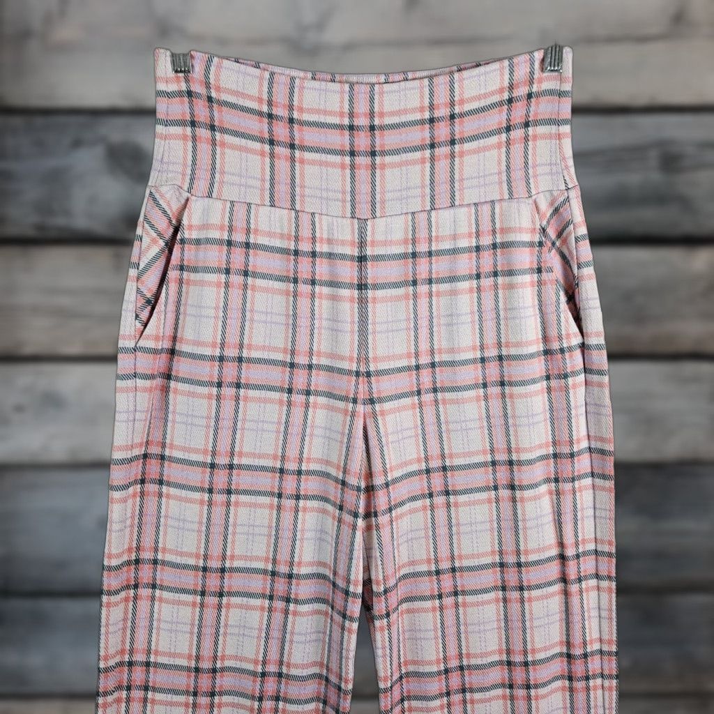 Vintage Cabi Womens Playdate Crop Wide-Leg Pants Sz Medium Pink Plaid High Rise Size 32" / US 10 / IT 46 - 1 Thumbnail