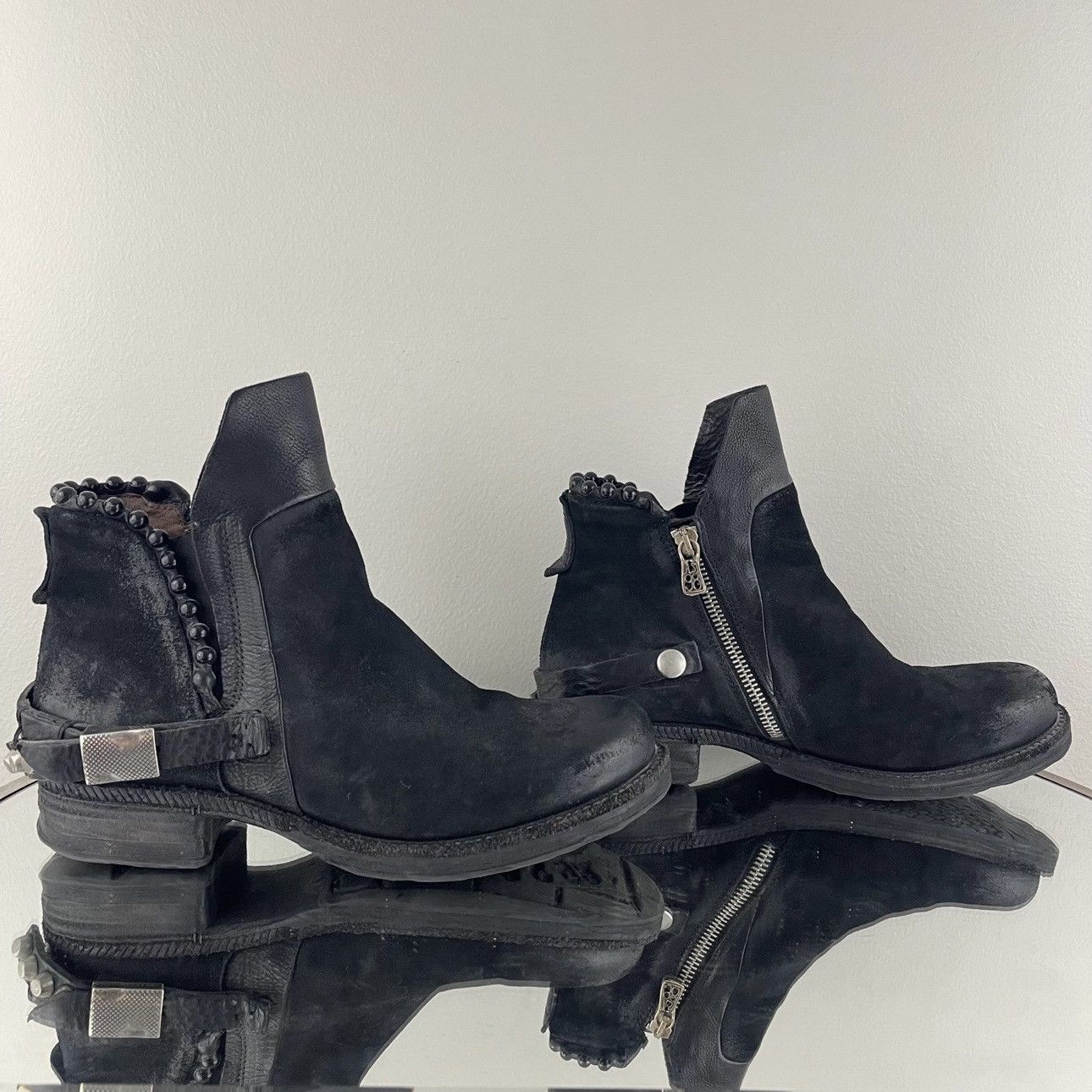 A.S.98 A.S.98 Black Nubuck Suede Airstep Biker Stud Ankle Booties Size US 7 / IT 37 - 2 Thumbnail