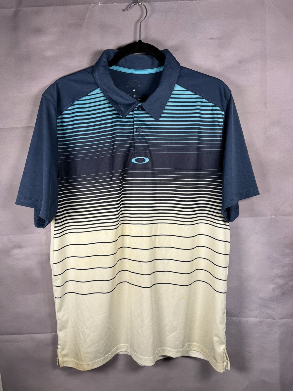 Oakley × Vintage Vintage Oakley Center Logo Stripped Blue Men’s Polo Shirt Size US L / EU 52-54 / 3 - 1 Thumbnail