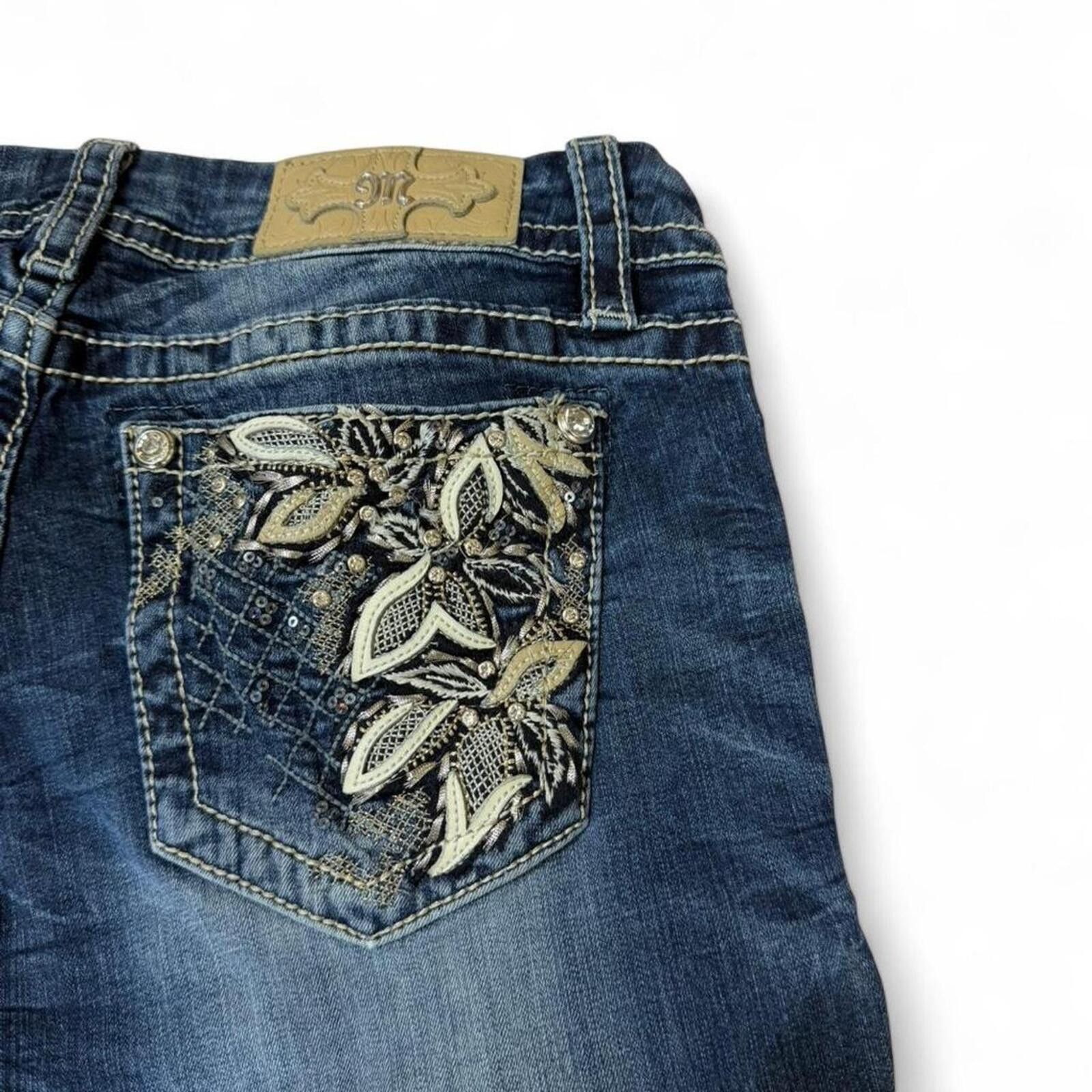Other Miss Me denim jeans with floral embroidery and sequins Size 29" - 2 Thumbnail