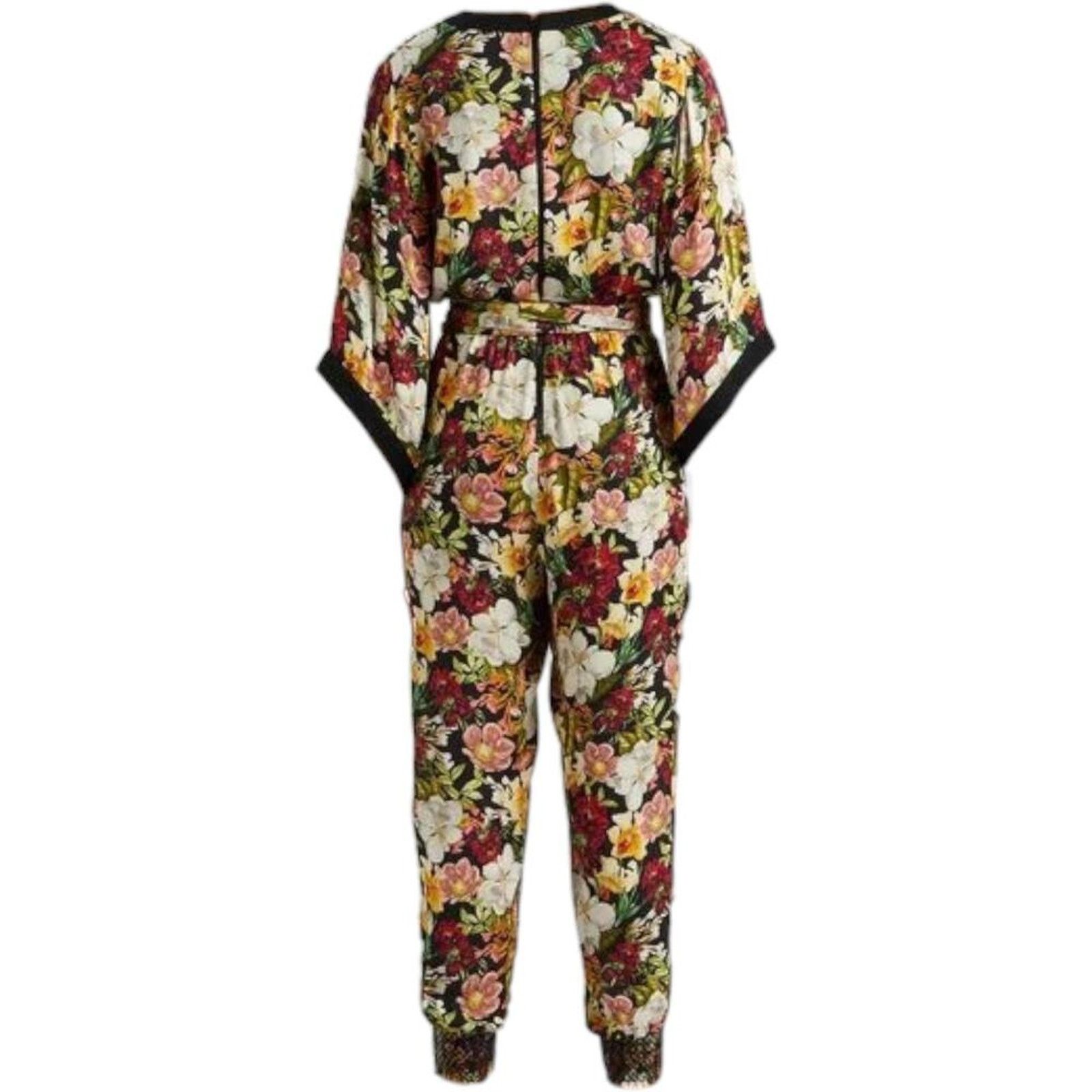 Alice + Olivia Alice + Oliva Walda Black Floral-Print Satin Jumpsuit, US0 Size 26" / US 2 / IT 38 - 9 Thumbnail