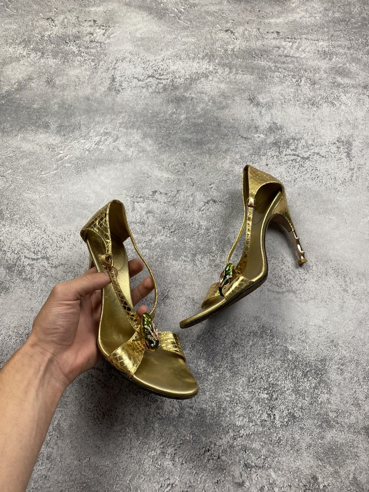 Gucci Gucci by Tom Ford SS04 Vintage Gold Python Bamboo Heel Snake Size US 7 / IT 37 - 4 Thumbnail
