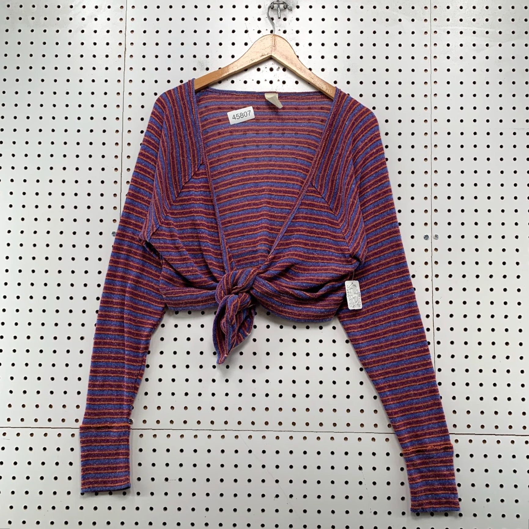 Free People Free People Blouse Women L Purple Linen Striped Cropped Tie V-Neck Casual NWT Size L / US 10 / IT 46 - 2 Thumbnail