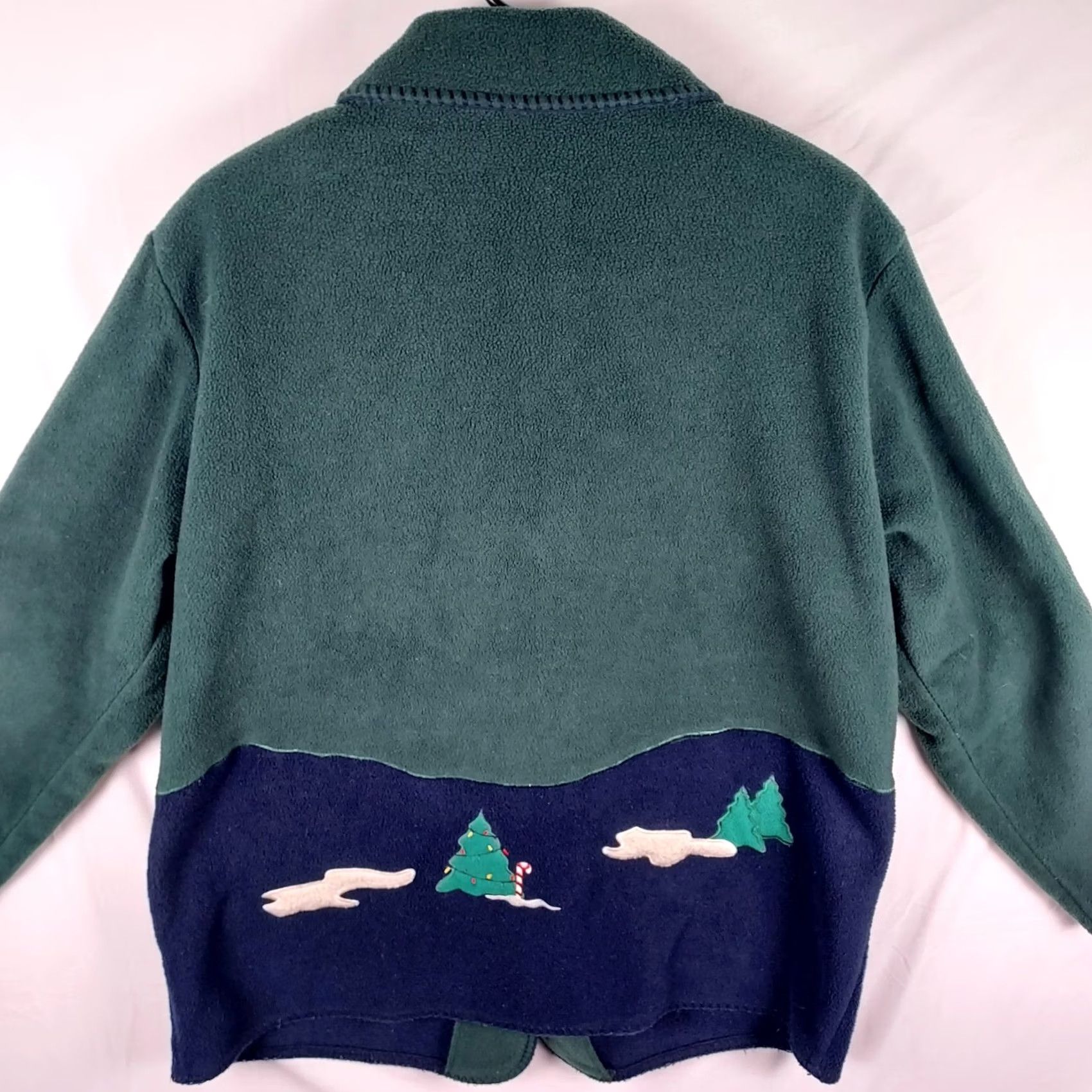 Vintage Karen Scott Christmas Fleece Jacket Women’s M Green Embroidered Cabin Tree Cardigan Sweater Holiday Winter Womens Size M / US 6-8 / IT 42-44 - 5 Thumbnail