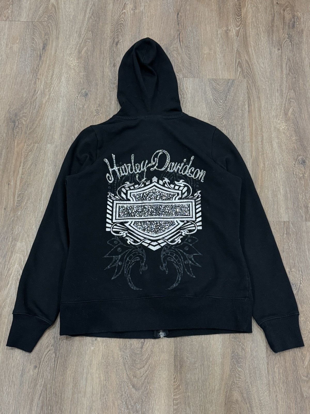 Harley Davidson Vintage 2012 Harley-Davidson Women’s Rhinestone Zip Hoodie Size L / US 10 / IT 46 - 1 Thumbnail