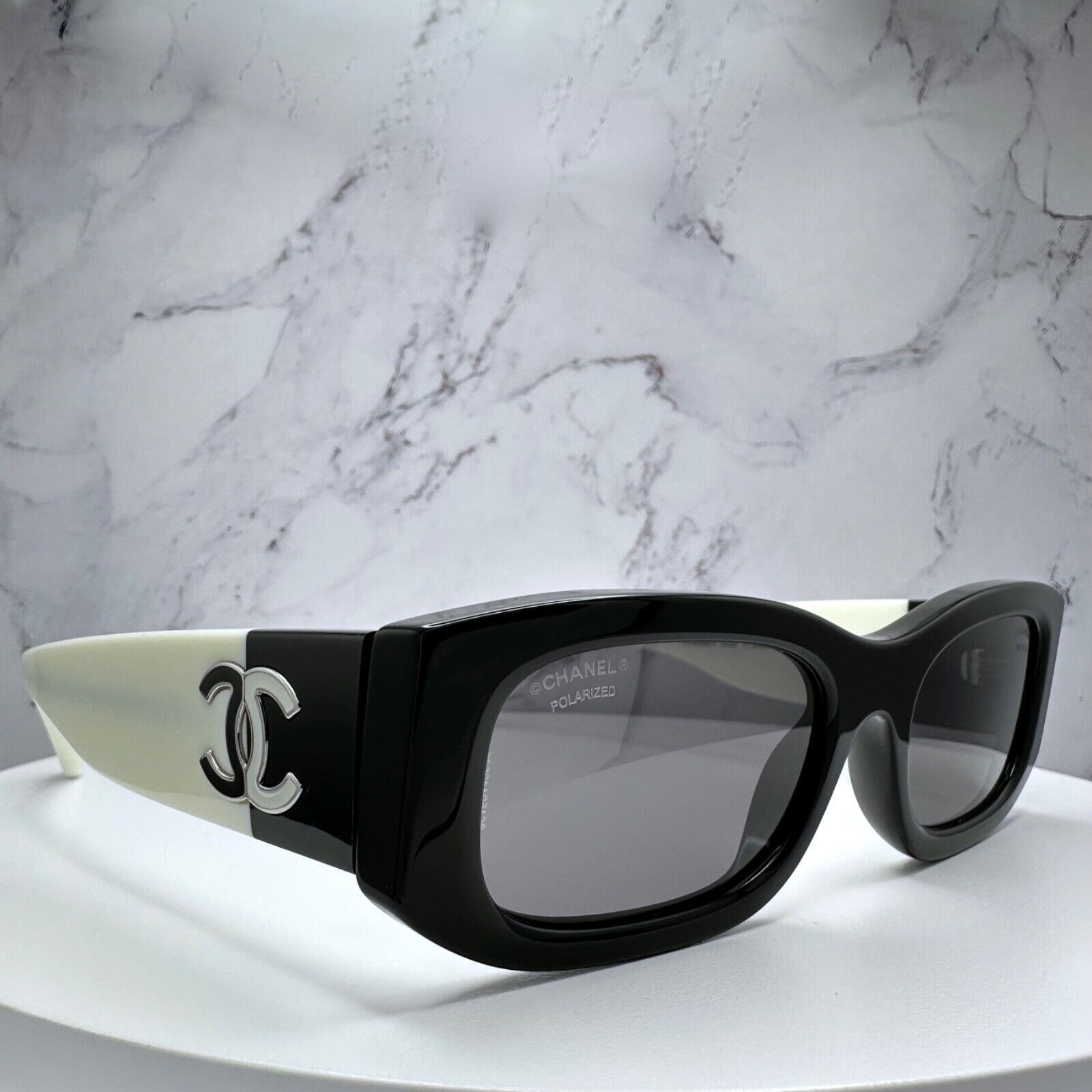 New CHANEL Sunglasses Black White Polarized CC Logo