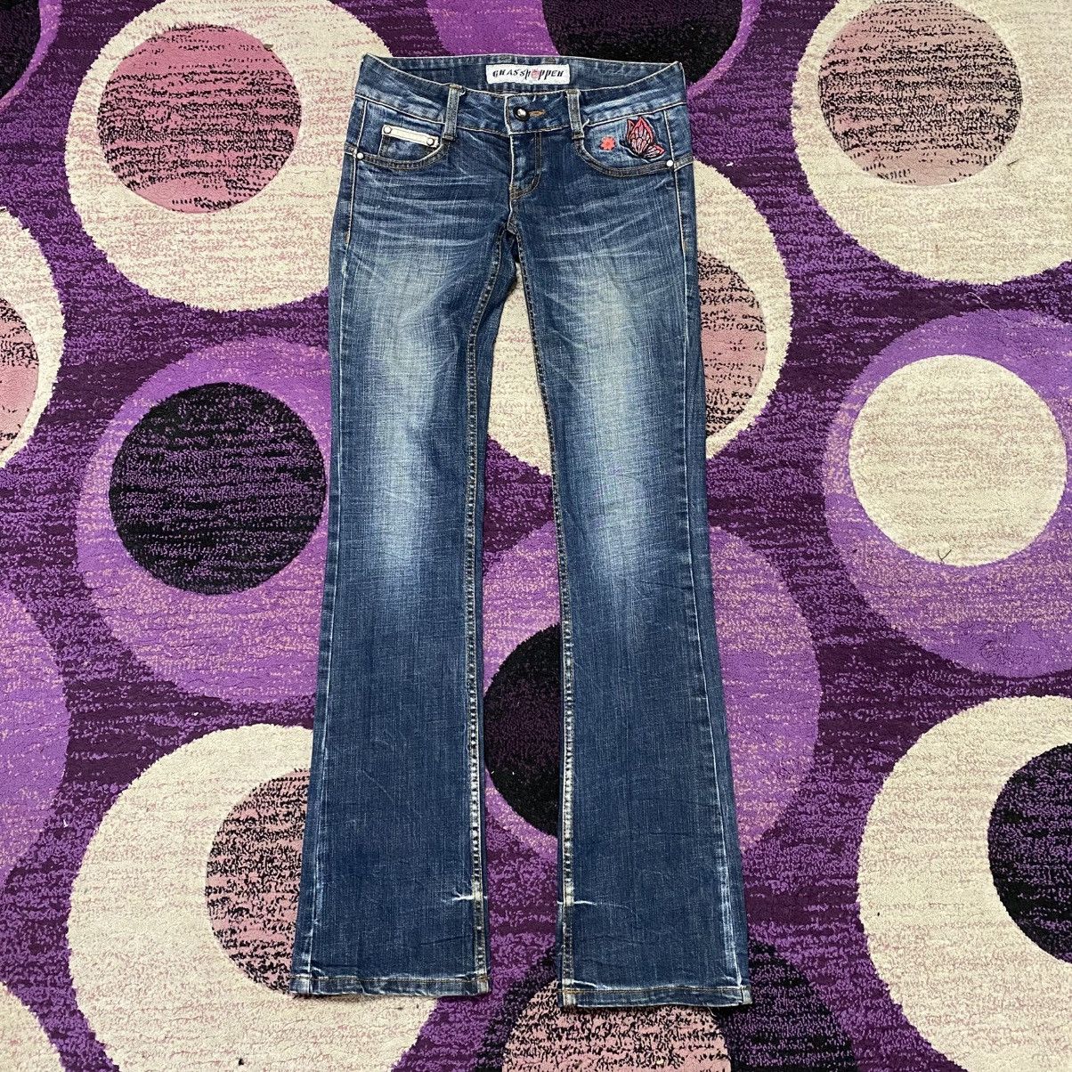 Japanese Brand Flare Jeans Grasshoppers Denim Embroidered Bootcut Jeans Size 26" / US 2 / IT 38 - 1 Thumbnail