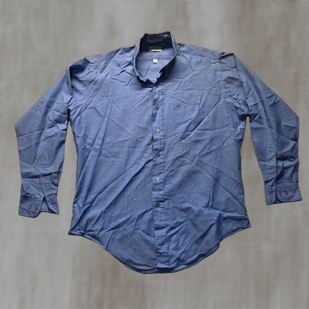 Vintage Ketch Dress Shirt Ketch Slate Blue Shirt Long Sleeve Button Up Adult Men's 16.5 34/35 Blue Solid 31 in 16.5 Col Size 42R - 1 Thumbnail