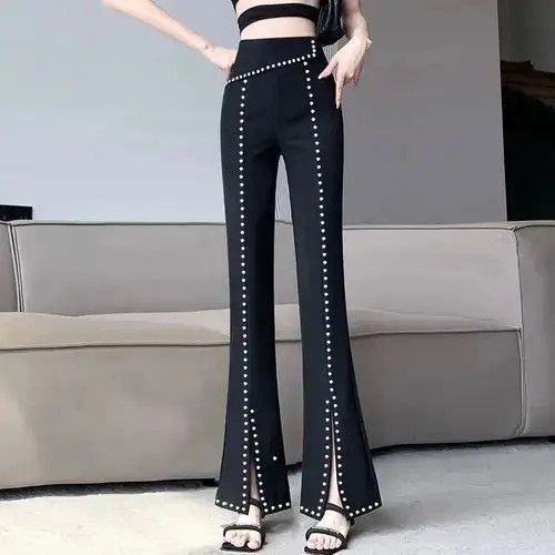 Japanese Brand Korean Fashion Women Black Flare Pants Spring Autumn Slim Size 27" / US 4 / IT 40 - 4 Thumbnail