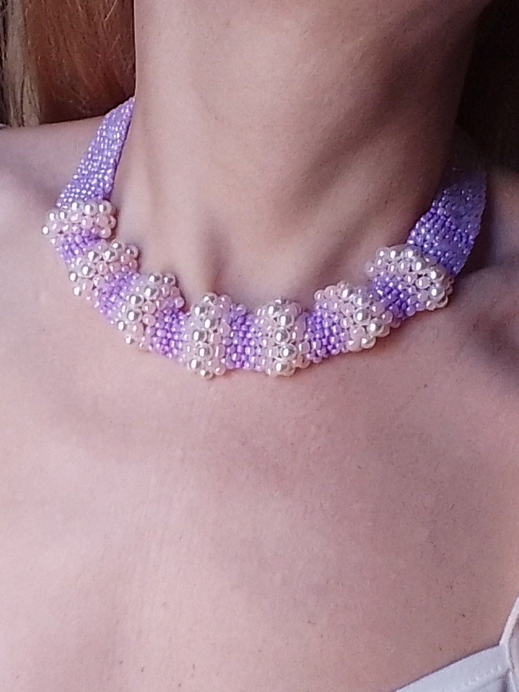 Handmade Necklace Pearls Ivory Soft Purple Elegant Wedding Party Size ONE SIZE - 4 Thumbnail