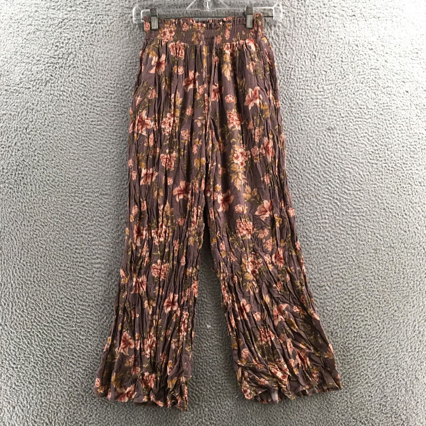 American Eagle Outfitters American Eagle Outfitters Wide Leg Pants Womens XS Brown Floral Elastic Waist Crinkle Boho Size 26" / US 2 / IT 38 - 2 Thumbnail