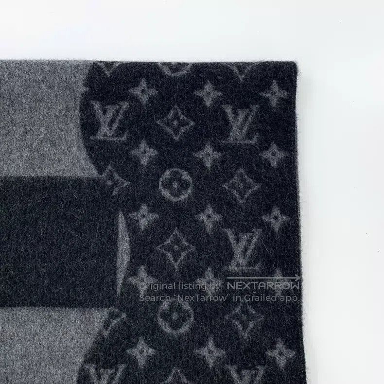Louis Vuitton Louis Vuitton Black logo checkerboard paneled cashmere fri Size ONE SIZE - 5 Thumbnail
