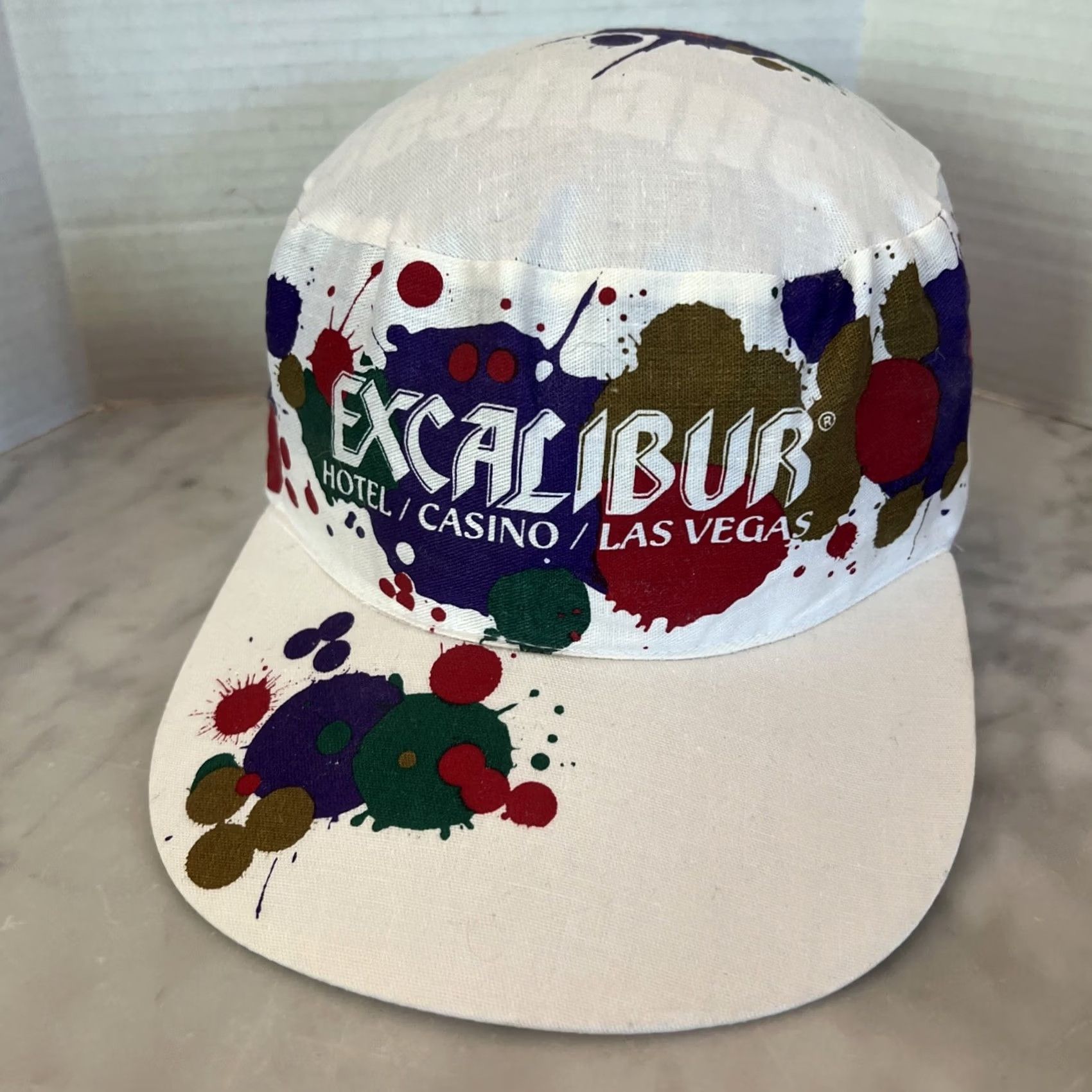 Vintage VINTAGE Excalibur Casino Painters Cap One Size White Painter Splatter Mens Size ONE SIZE - 2 Thumbnail