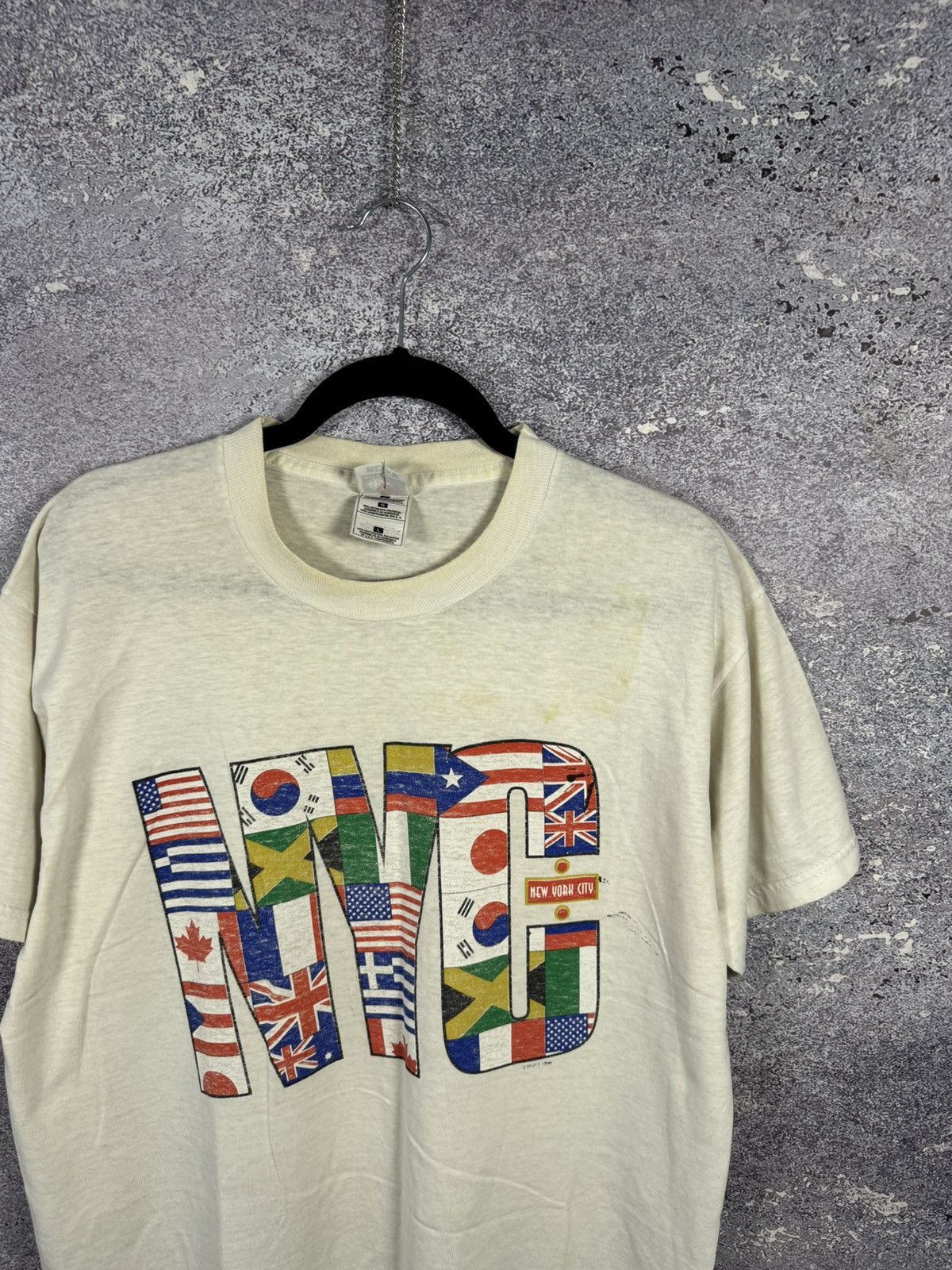 Fruit Of The Loom × Vintage Vintage 90’s NYC White Flag Graphic T Shirt Large Souvenir Size US L / EU 52-54 / 3 - 2 Thumbnail