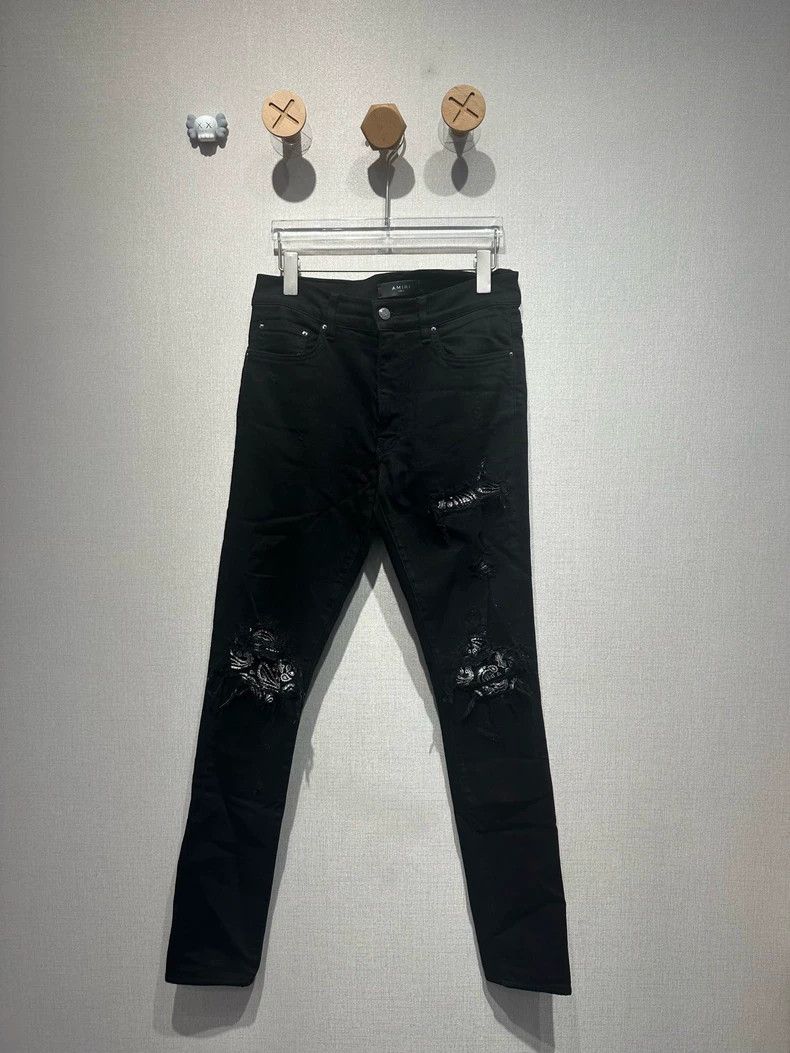 Amiri Amiri Black Cashew Flower Patch Diamond Jeans Size US 31 - 1 Thumbnail