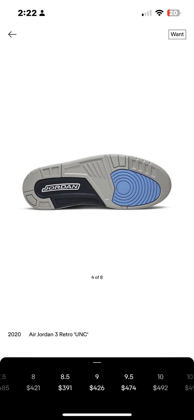 Jordan Brand × Nike Jordan 3 UNC 2020 Size US 9 / EU 42 - 9 Thumbnail