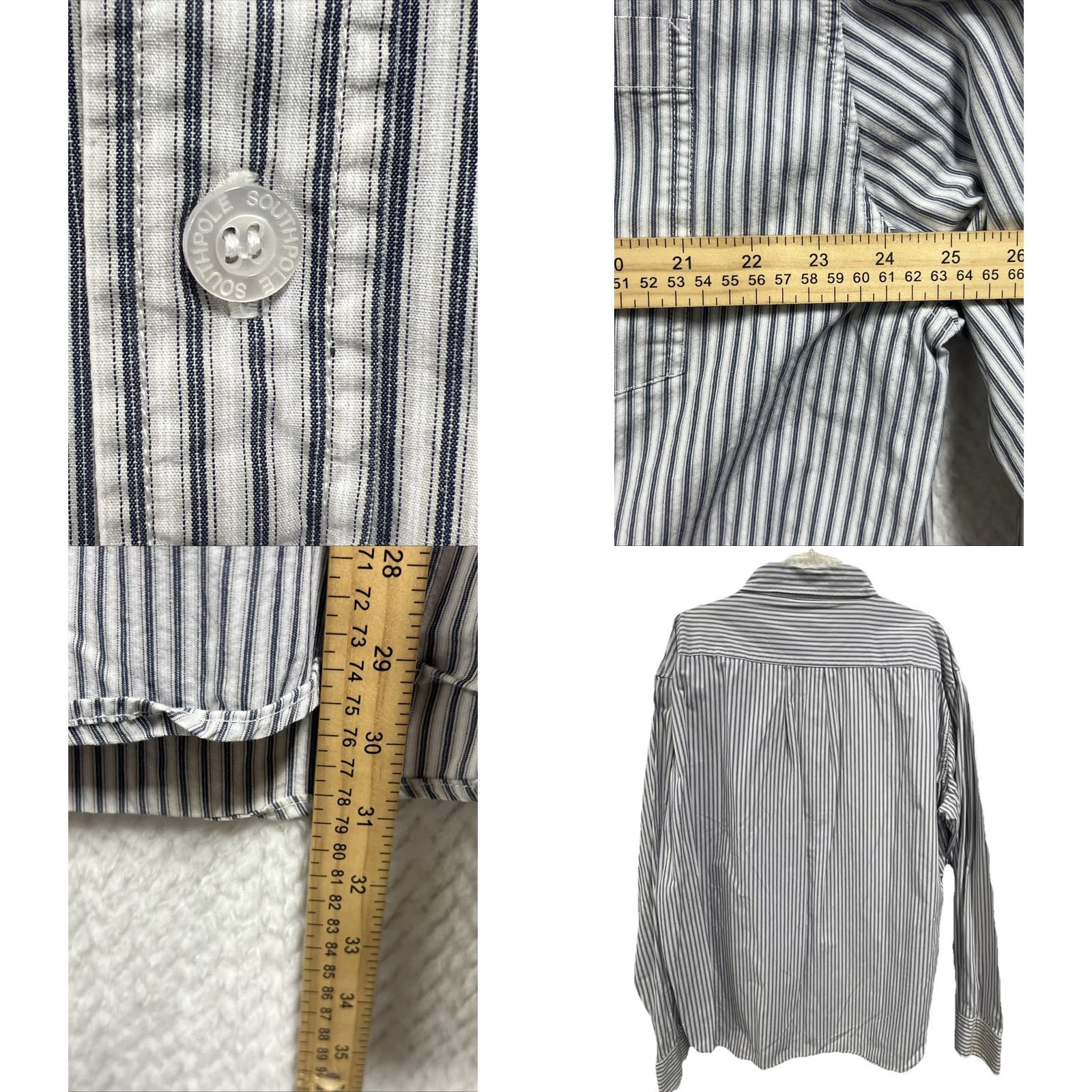 Southpole VINTAGE Southpole Button-Up Shirt 4XL White Black Striped Long Sleeve 100% Cotton Size US XXL / EU 58 / 5 - 8 Thumbnail