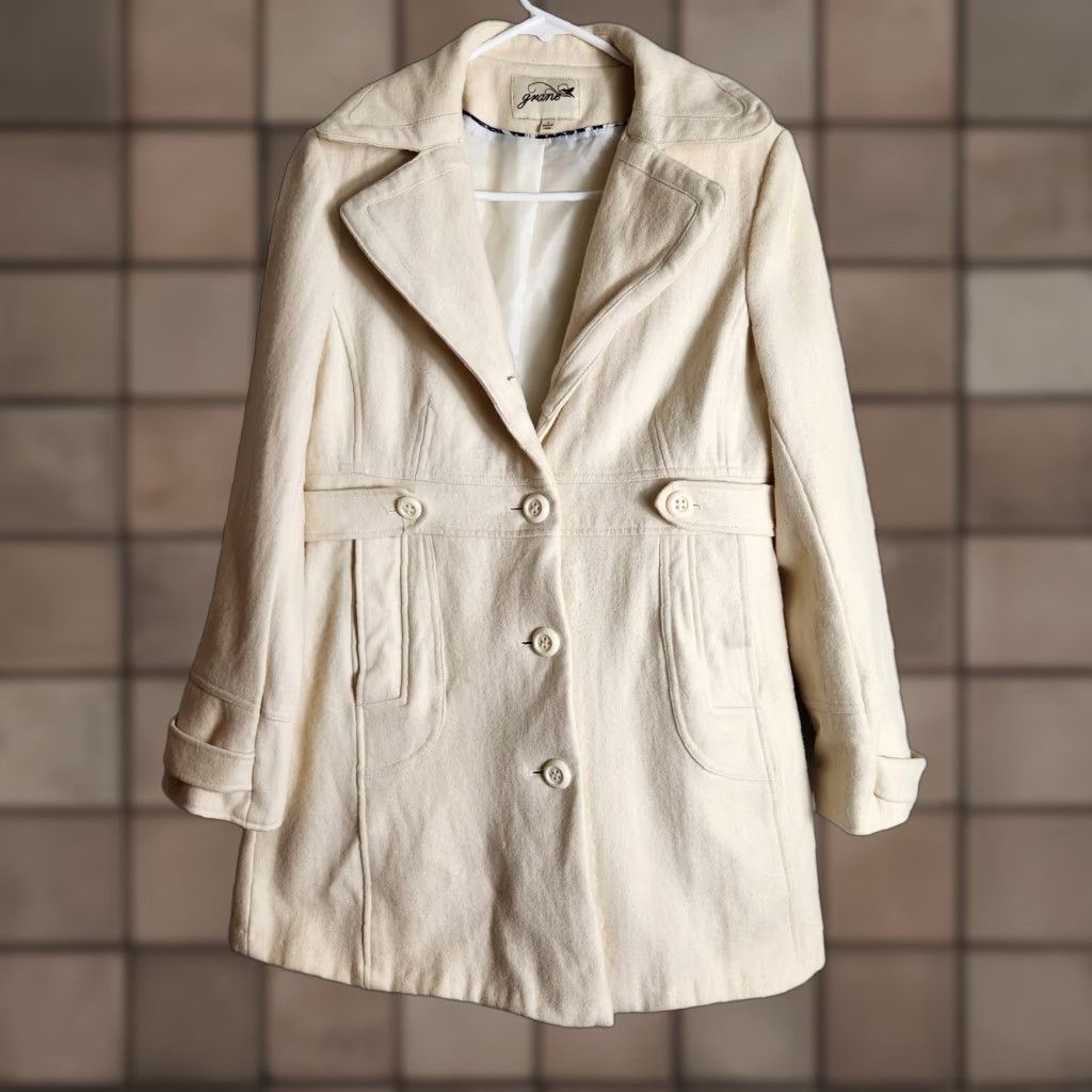 Vintage Grane Womens Y2K Wool Blend Cream Buttonfront Coat-Size L Size L / US 10 / IT 46 - 1 Thumbnail