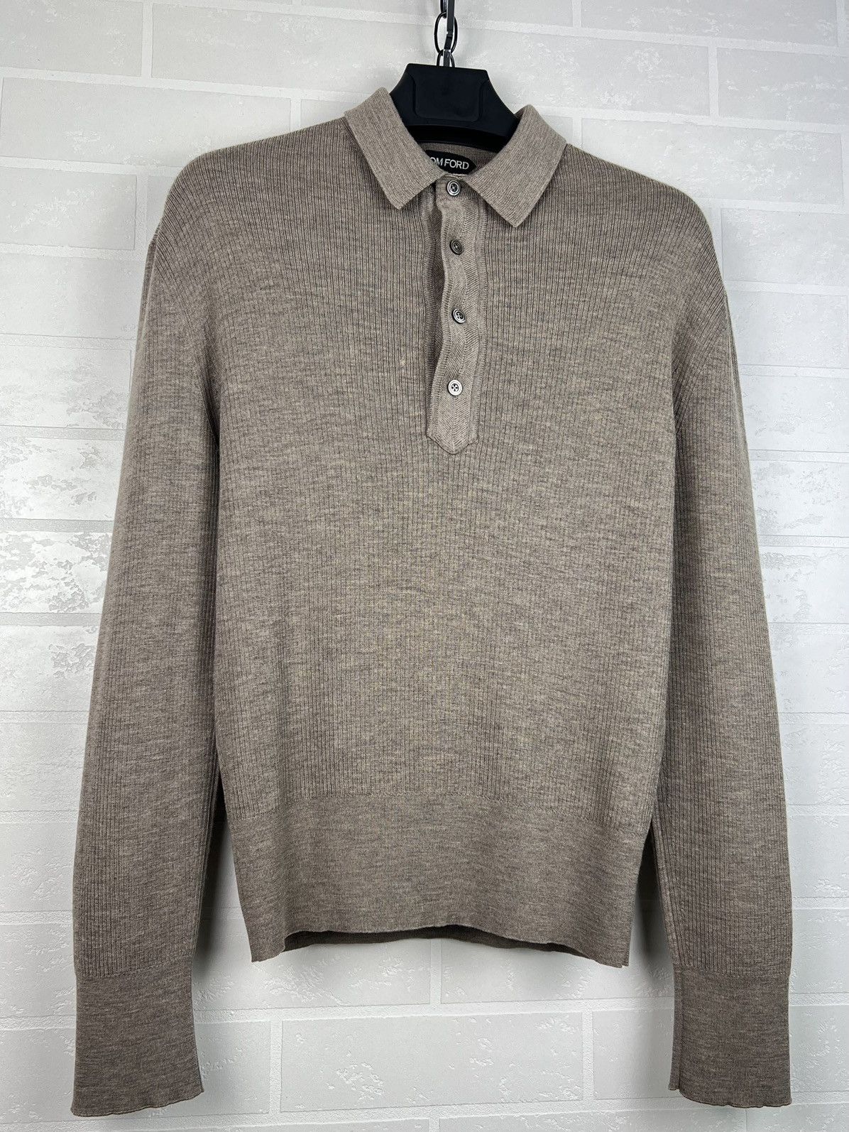 Tom Ford TOM FORD Sweater Polo Knit Ribbed Merino Wool Silk Cashmere Size US L / EU 52-54 / 3 - 7 Thumbnail